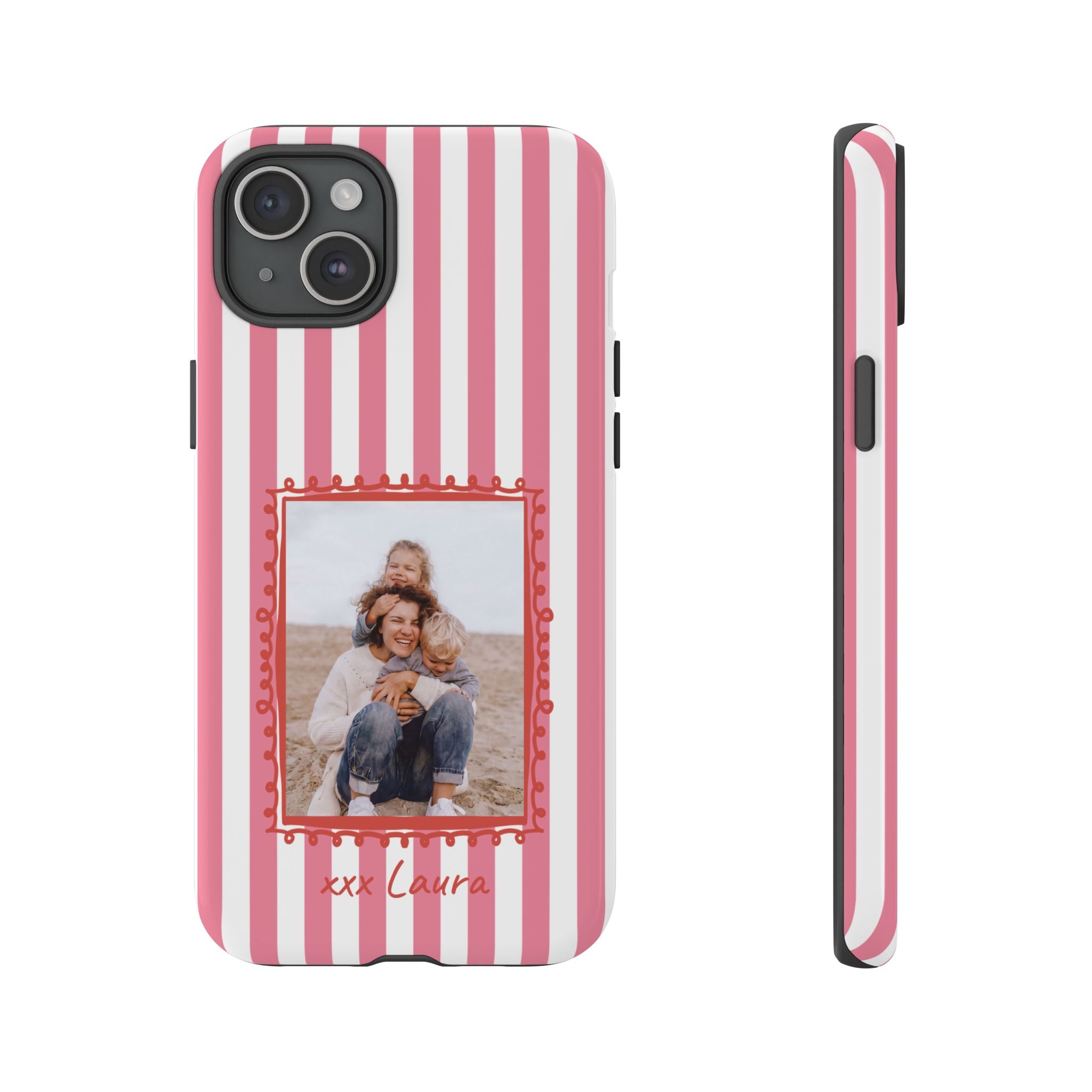 PINK STRIPES PHOTO FRAME – Personalisierte Foto Handyhülle mit Dual-Layer-Schutz