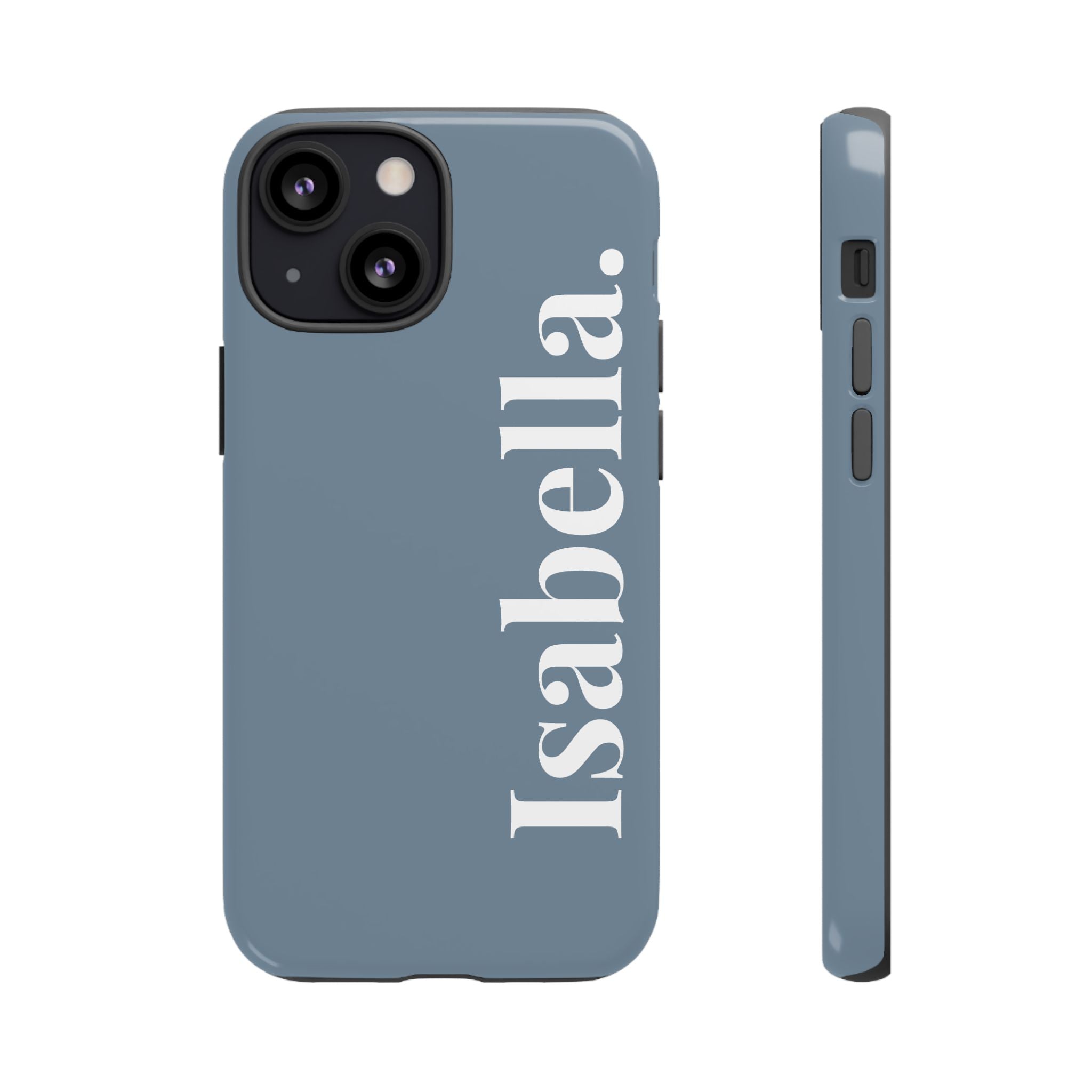 DUSTY BLUE BOLD NAME – Personalisierte Handyhülle mit Dual-Layer-Schutz