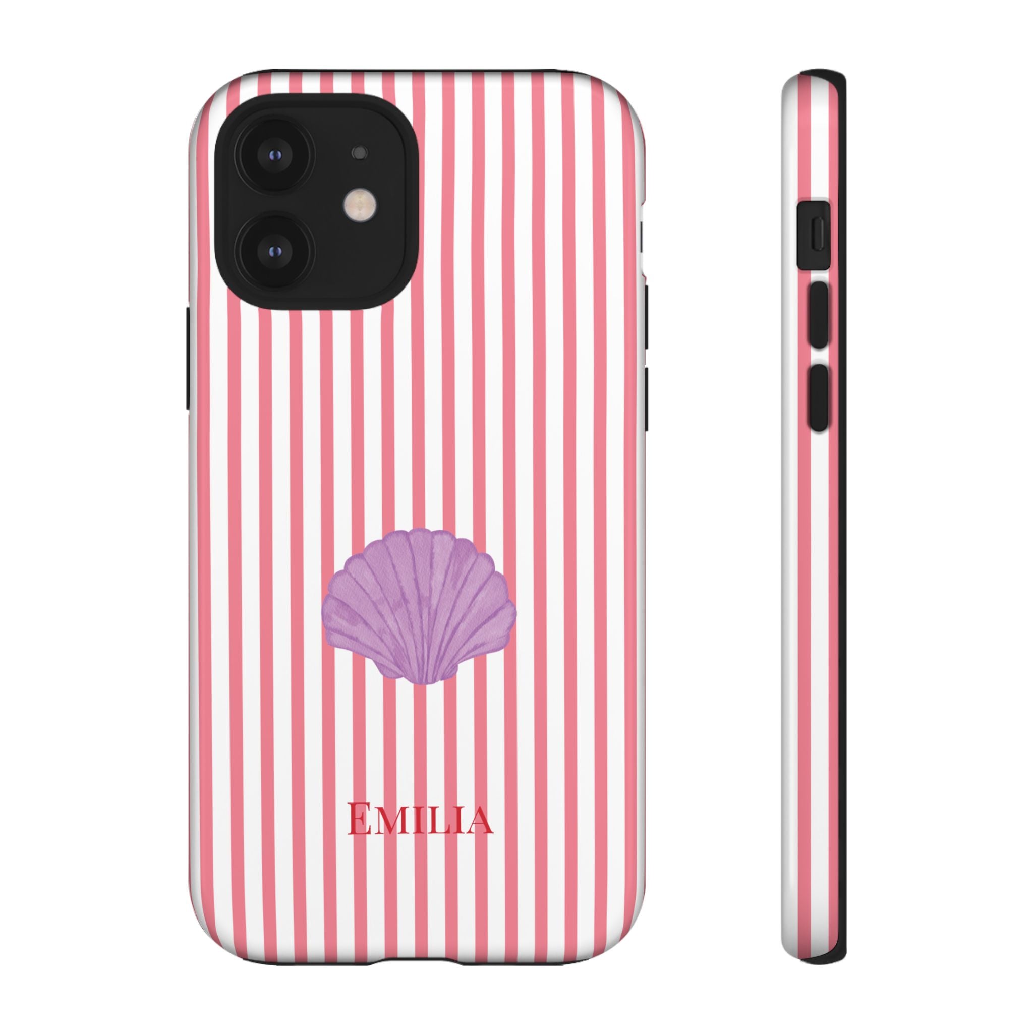 SHELL PINK STRIPES – Personalisierte Handyhülle mit Dual-Layer-Schutz