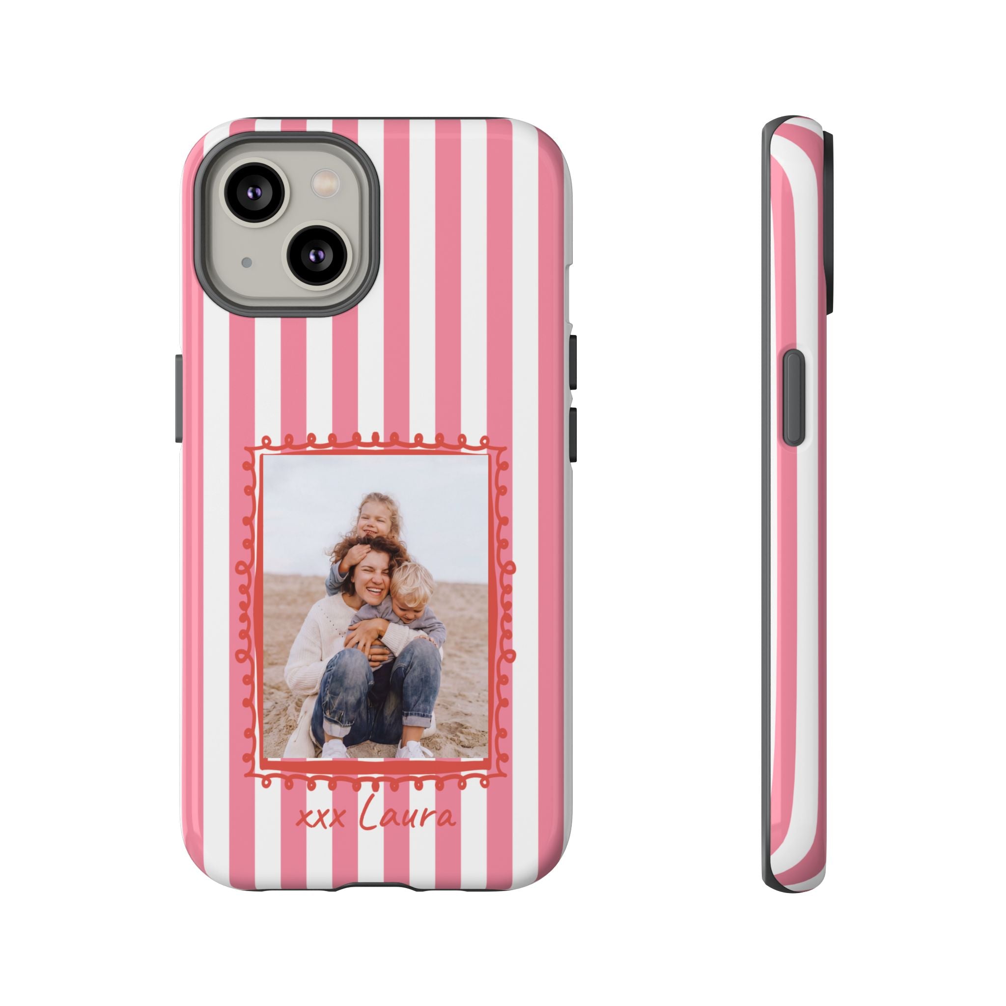 PINK STRIPES PHOTO FRAME – Personalisierte Foto Handyhülle mit Dual-Layer-Schutz