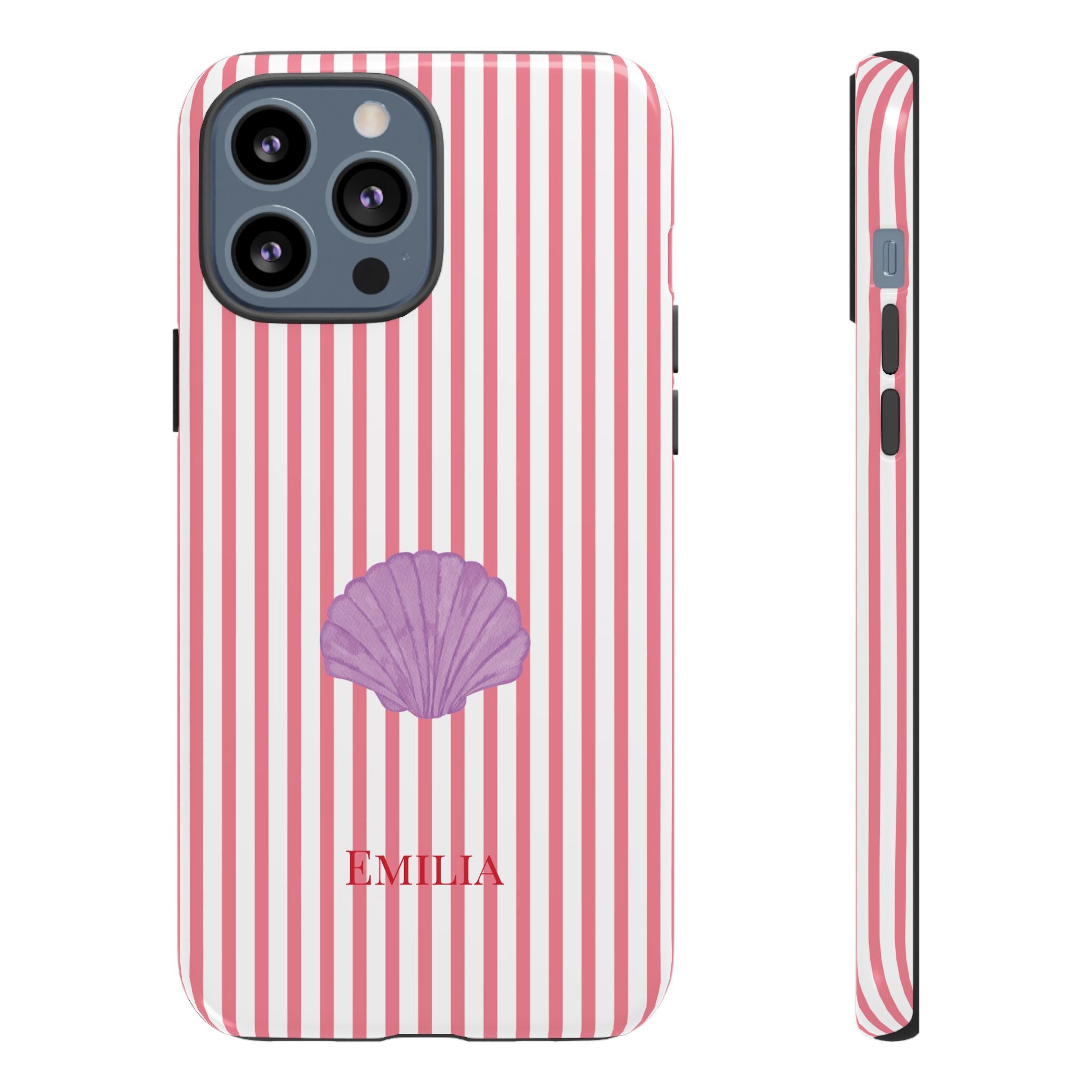 SHELL PINK STRIPES – Personalisierte Handyhülle mit Dual-Layer-Schutz