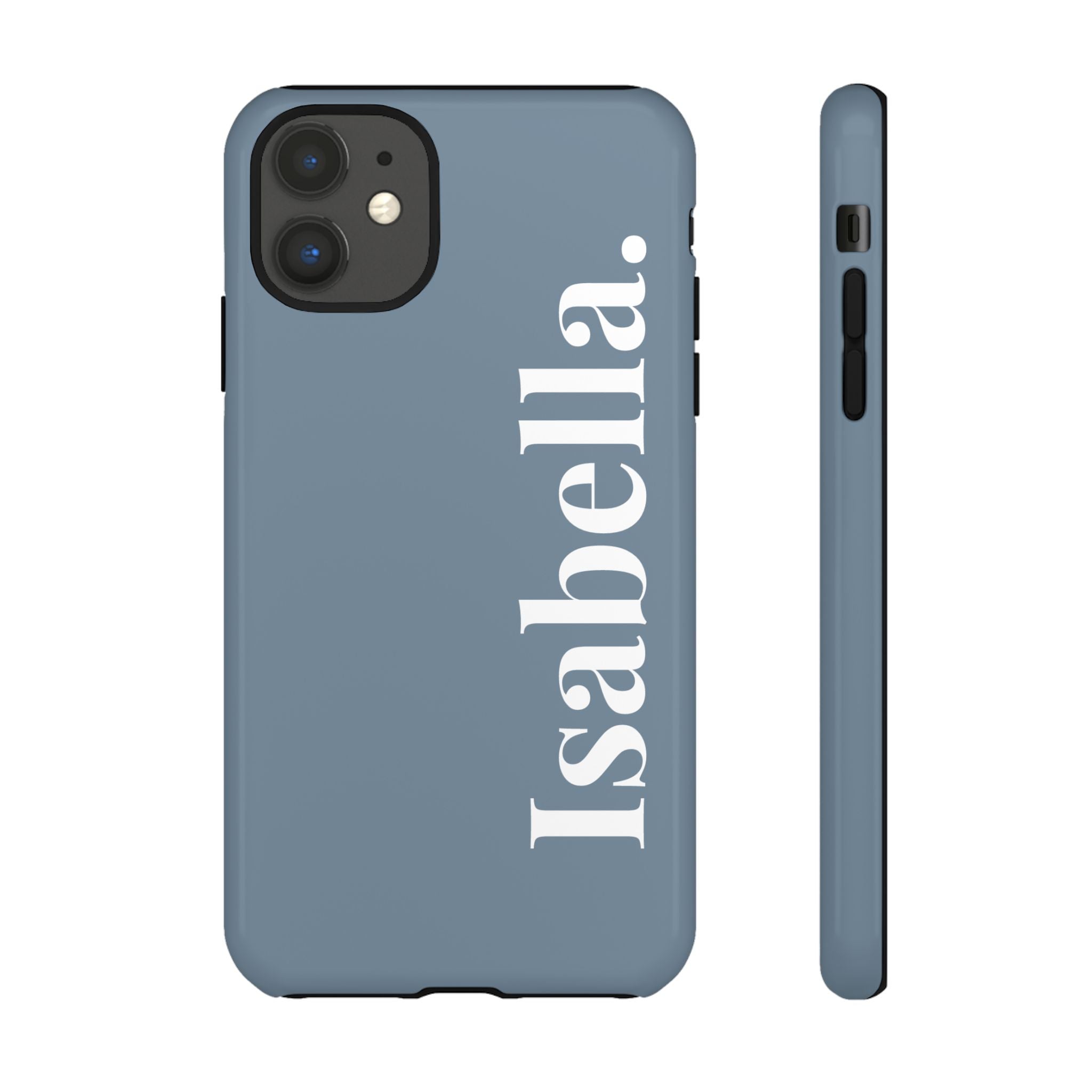 DUSTY BLUE BOLD NAME – Personalisierte Handyhülle mit Dual-Layer-Schutz