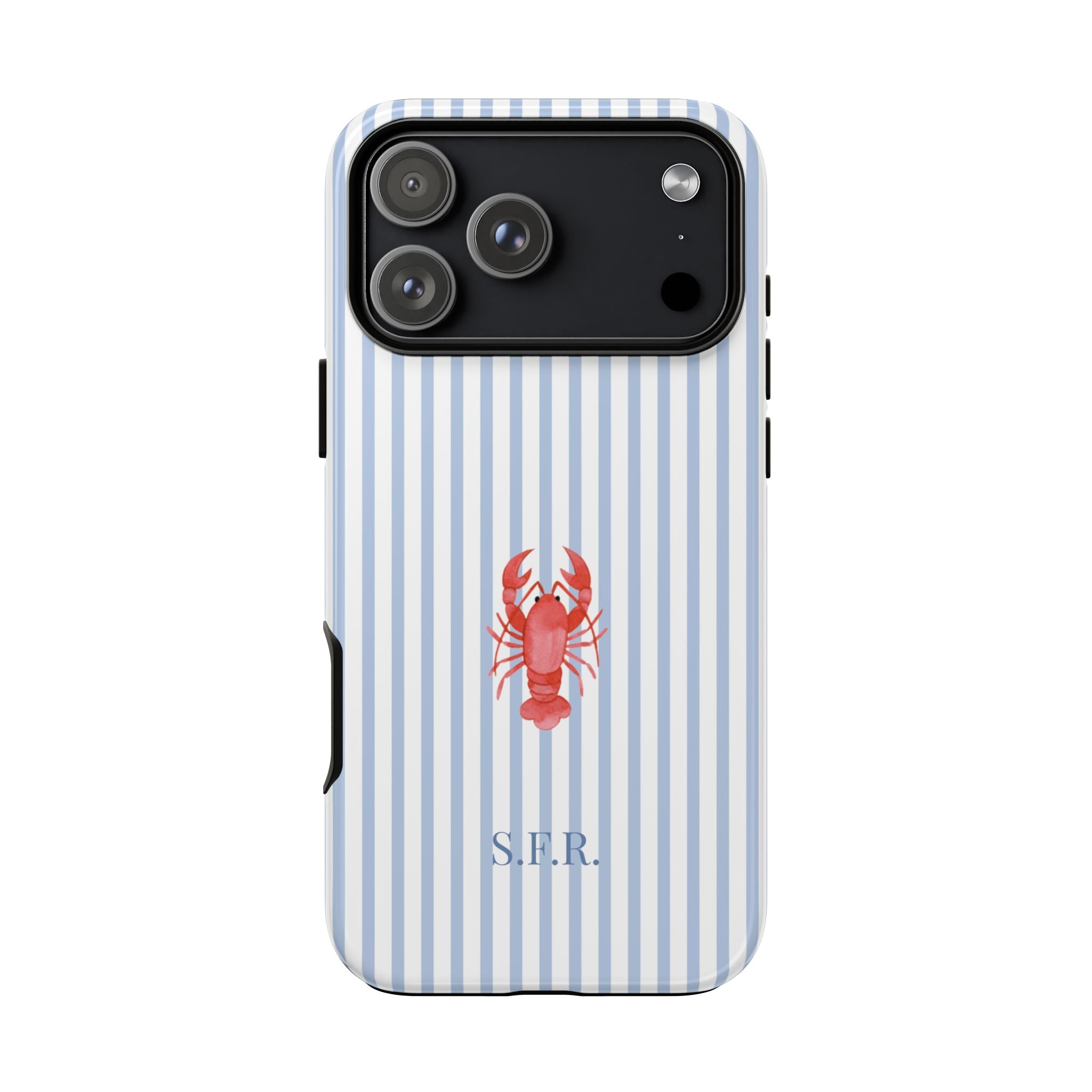 LOBSTER LIGHT BLUE STRIPES – Personalisierte Handyhülle mit Dual-Layer-Schutz