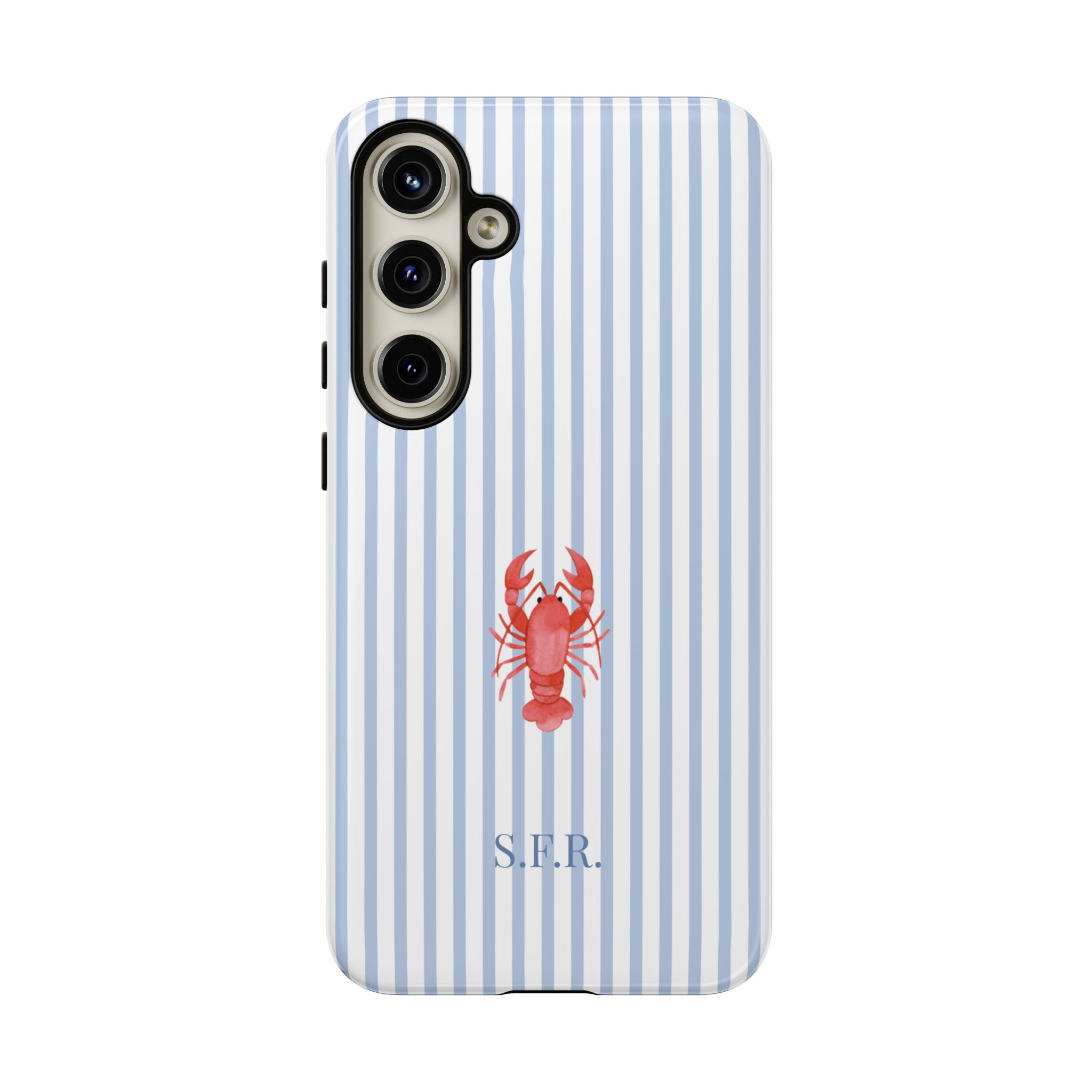 LOBSTER LIGHT BLUE STRIPES – Personalisierte Handyhülle mit Dual-Layer-Schutz