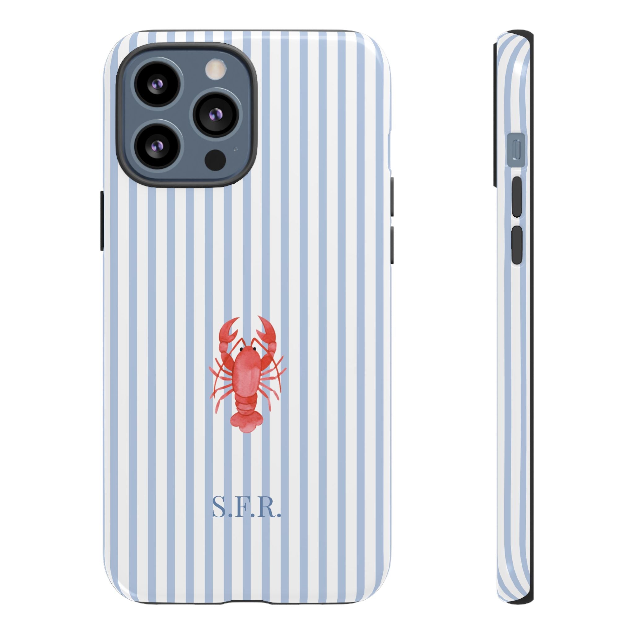 LOBSTER LIGHT BLUE STRIPES – Personalisierte Handyhülle mit Dual-Layer-Schutz