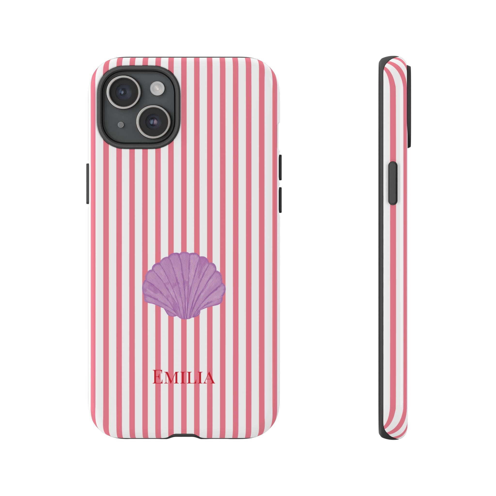 SHELL PINK STRIPES – Personalisierte Handyhülle mit Dual-Layer-Schutz