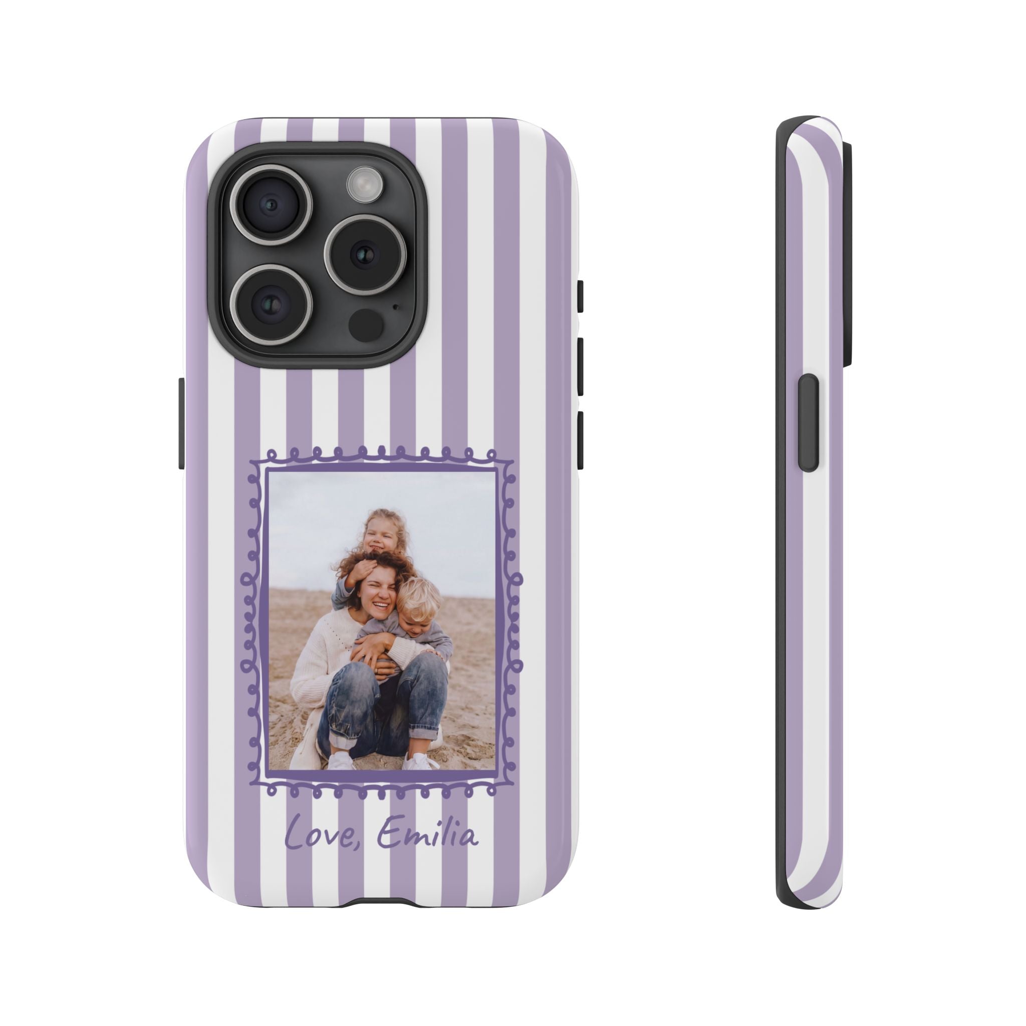 LAVENDER STRIPES PHOTO FRAME – Personalisierte Foto Handyhülle mit Dual-Layer-Schutz