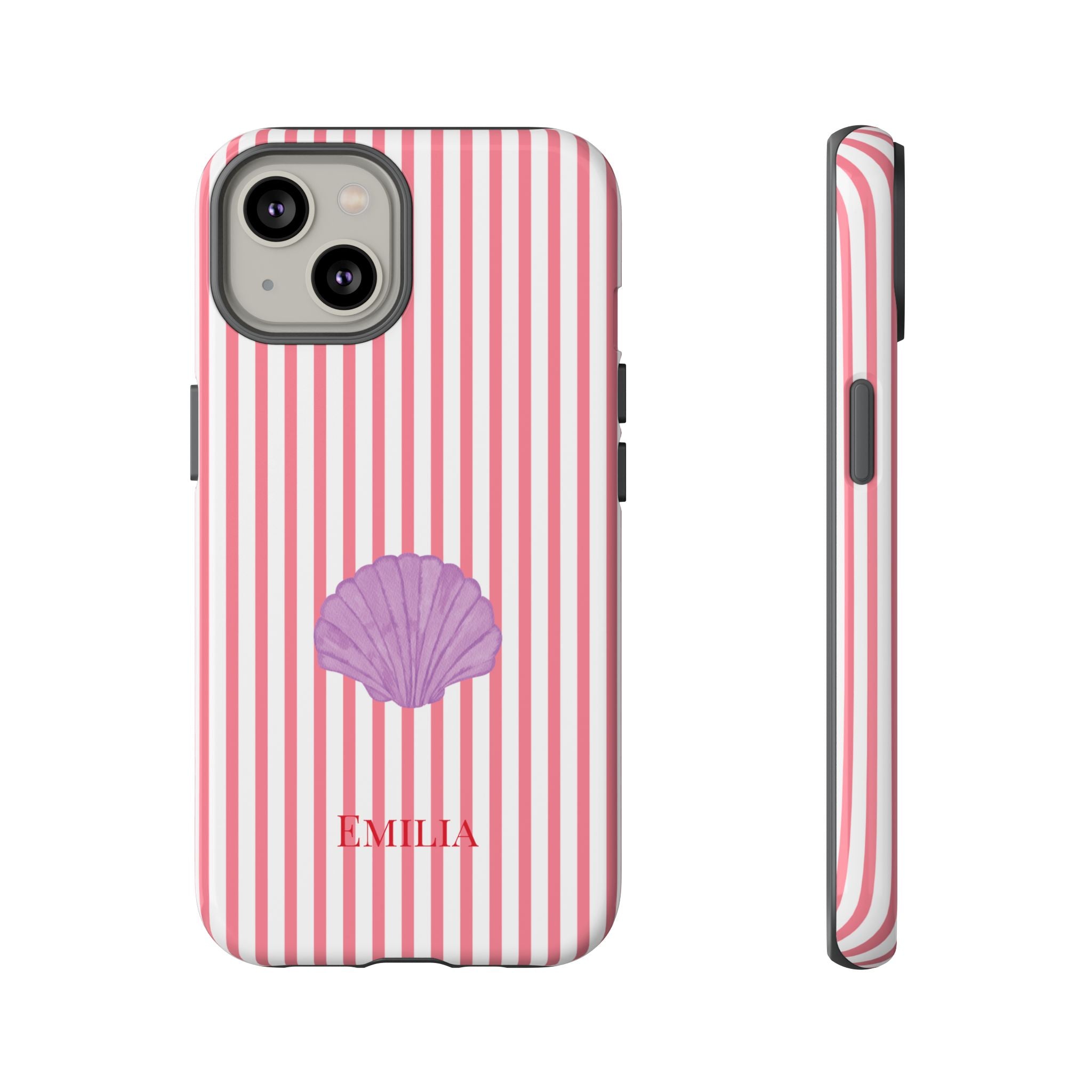 SHELL PINK STRIPES – Personalisierte Handyhülle mit Dual-Layer-Schutz