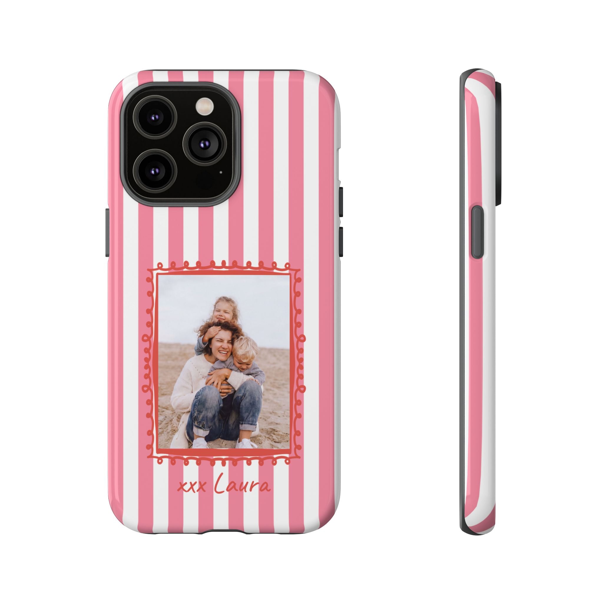 PINK STRIPES PHOTO FRAME – Personalisierte Foto Handyhülle mit Dual-Layer-Schutz