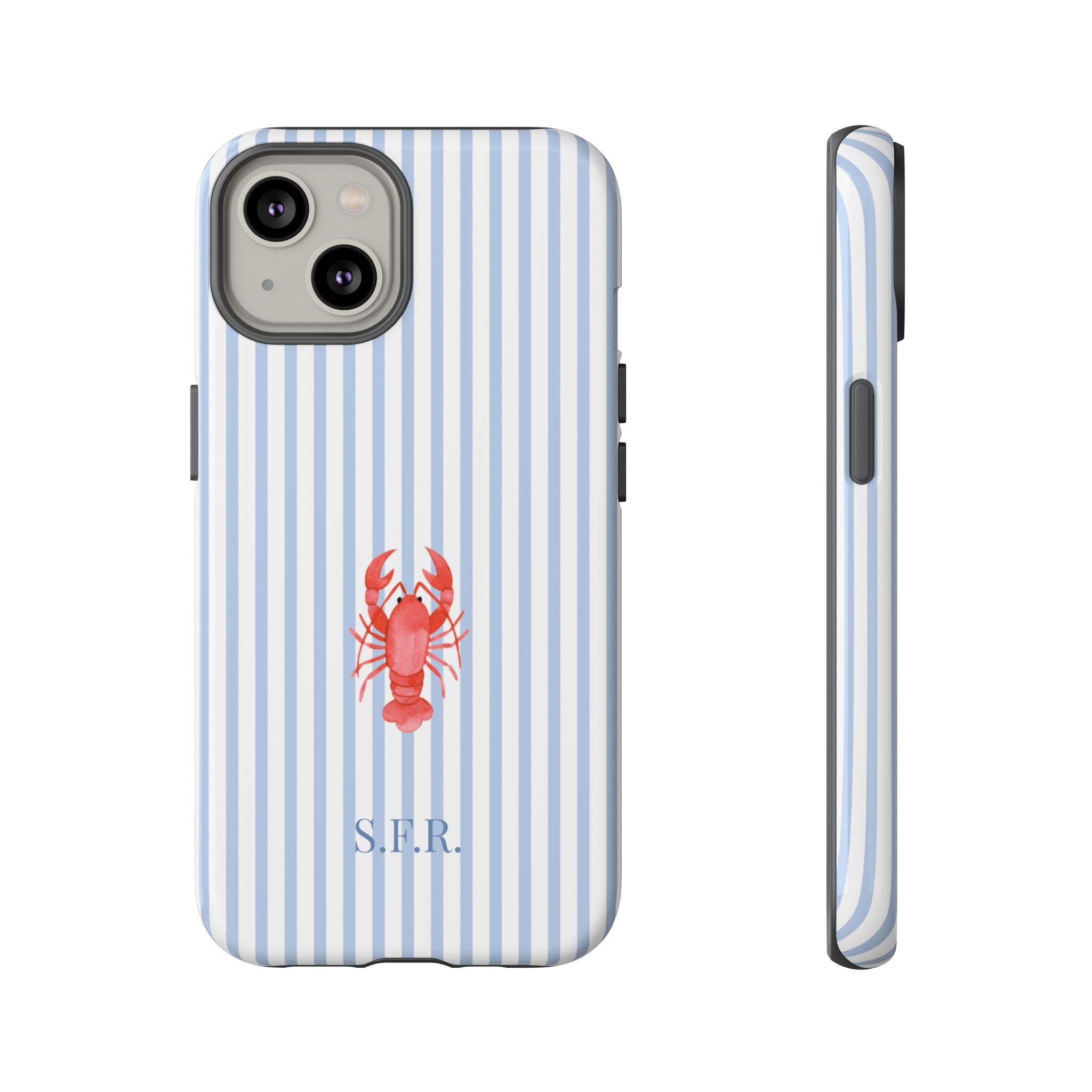 LOBSTER LIGHT BLUE STRIPES – Personalisierte Handyhülle mit Dual-Layer-Schutz
