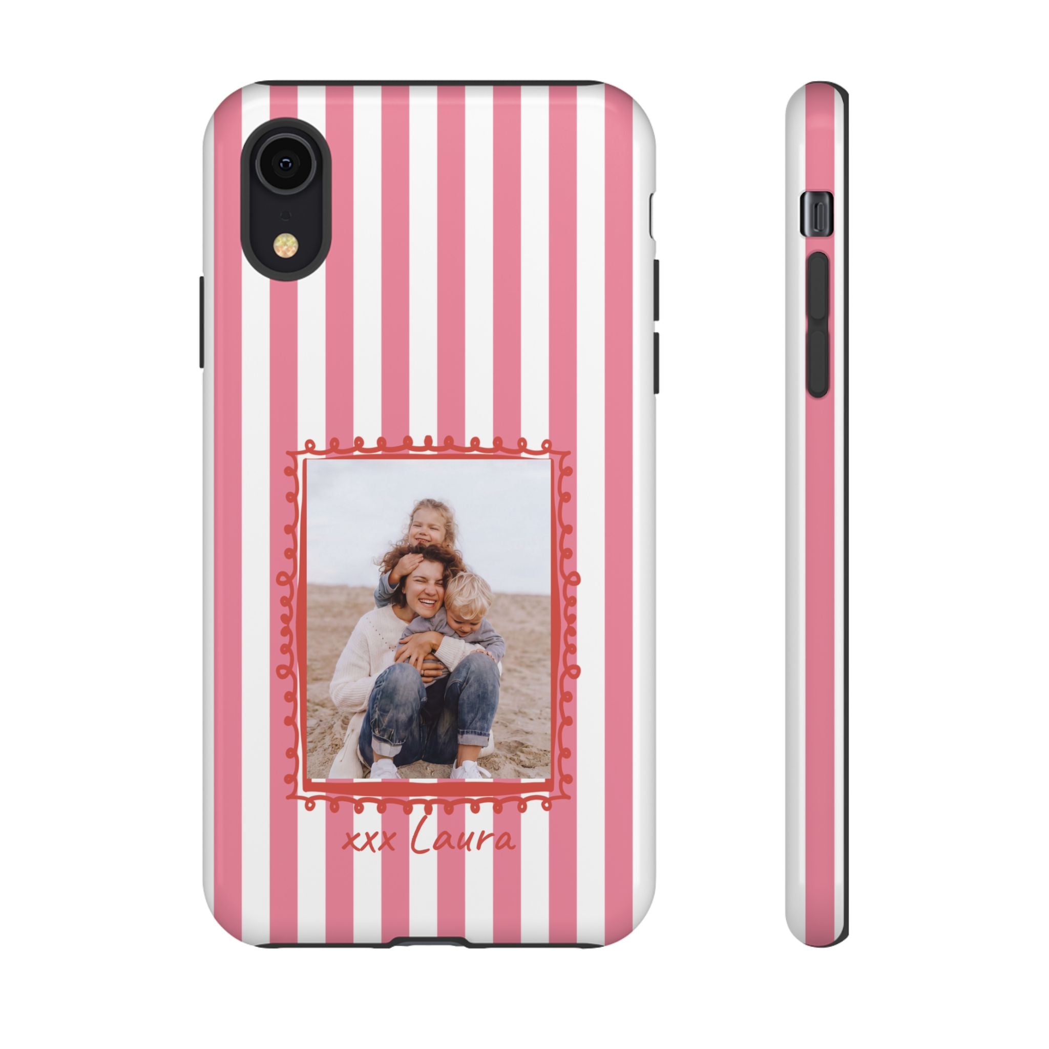 PINK STRIPES PHOTO FRAME – Personalisierte Foto Handyhülle mit Dual-Layer-Schutz