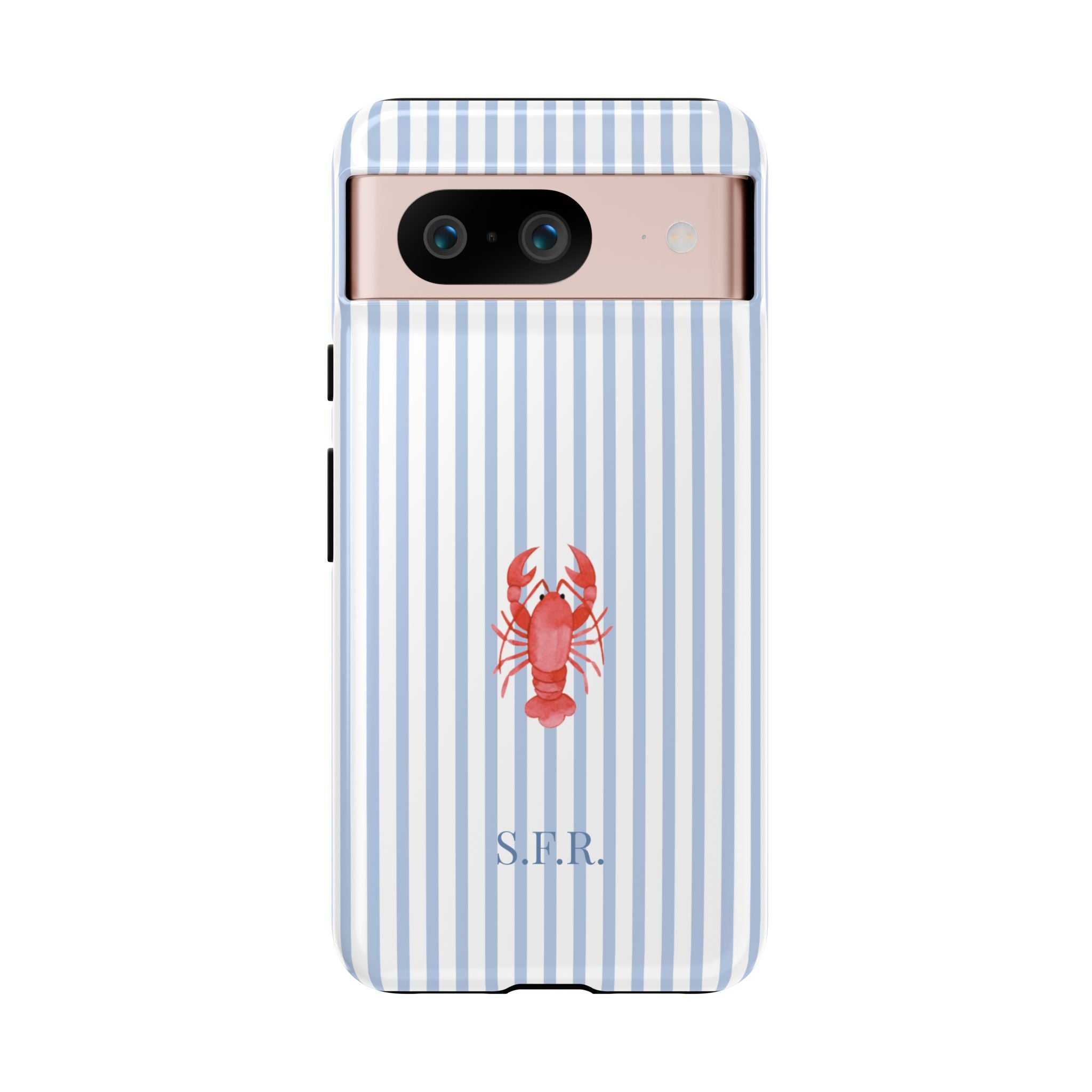 LOBSTER LIGHT BLUE STRIPES – Personalisierte Handyhülle mit Dual-Layer-Schutz