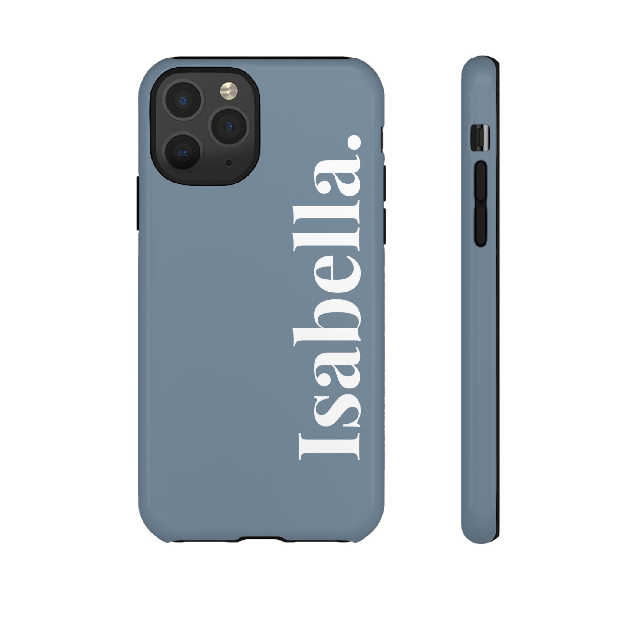 DUSTY BLUE BOLD NAME – Personalisierte Handyhülle mit Dual-Layer-Schutz