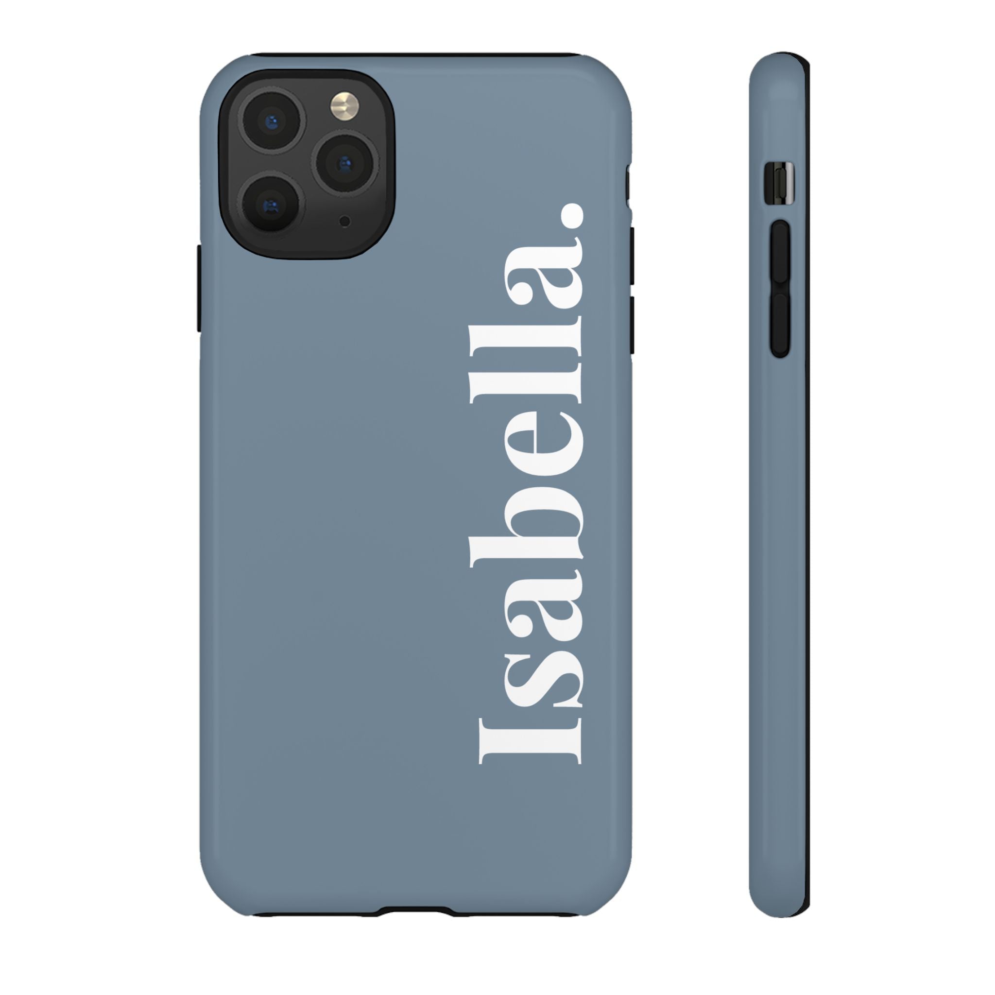 DUSTY BLUE BOLD NAME – Personalisierte Handyhülle mit Dual-Layer-Schutz