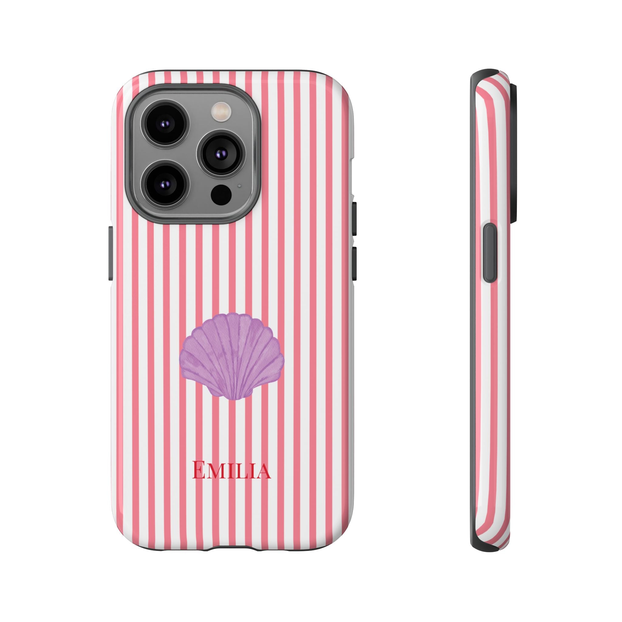 SHELL PINK STRIPES – Personalisierte Handyhülle mit Dual-Layer-Schutz