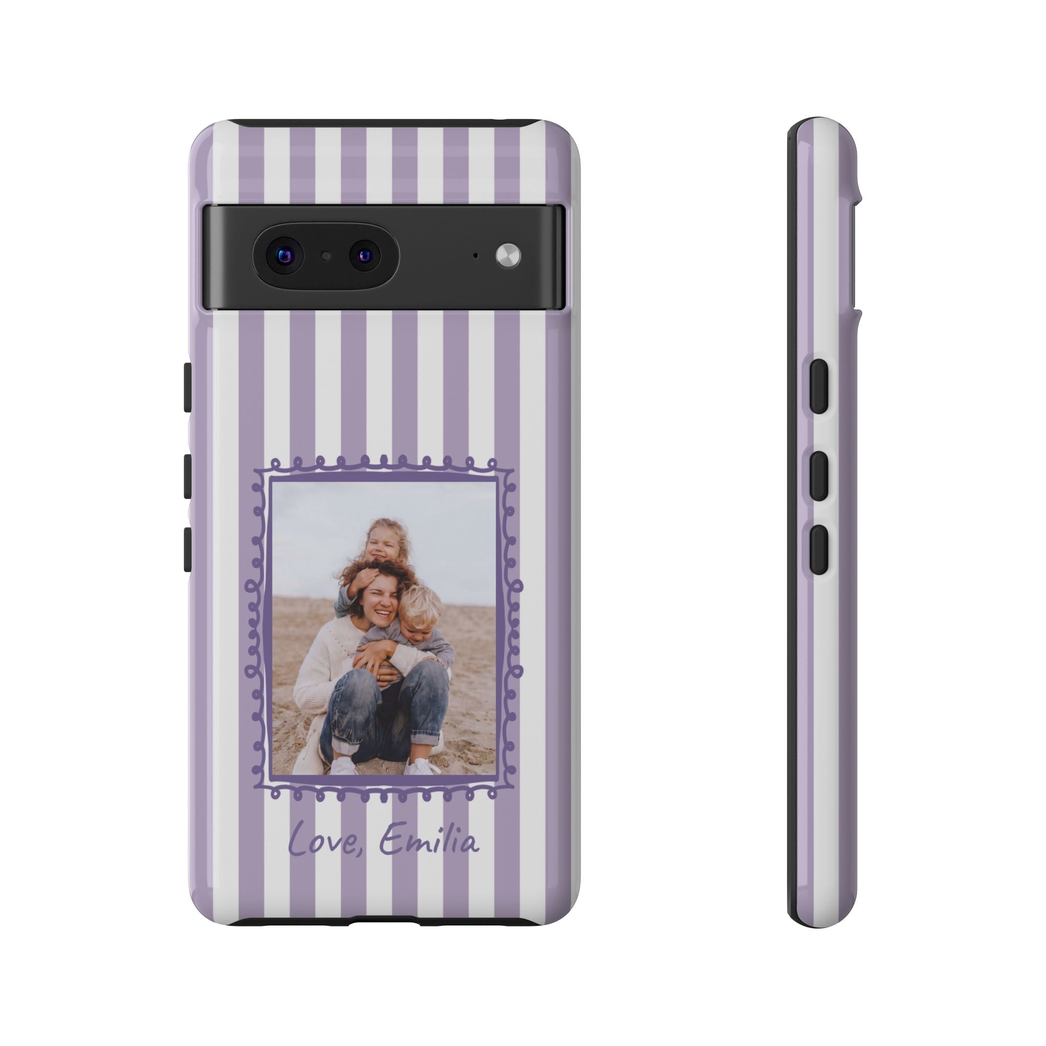 LAVENDER STRIPES PHOTO FRAME – Personalisierte Foto Handyhülle mit Dual-Layer-Schutz