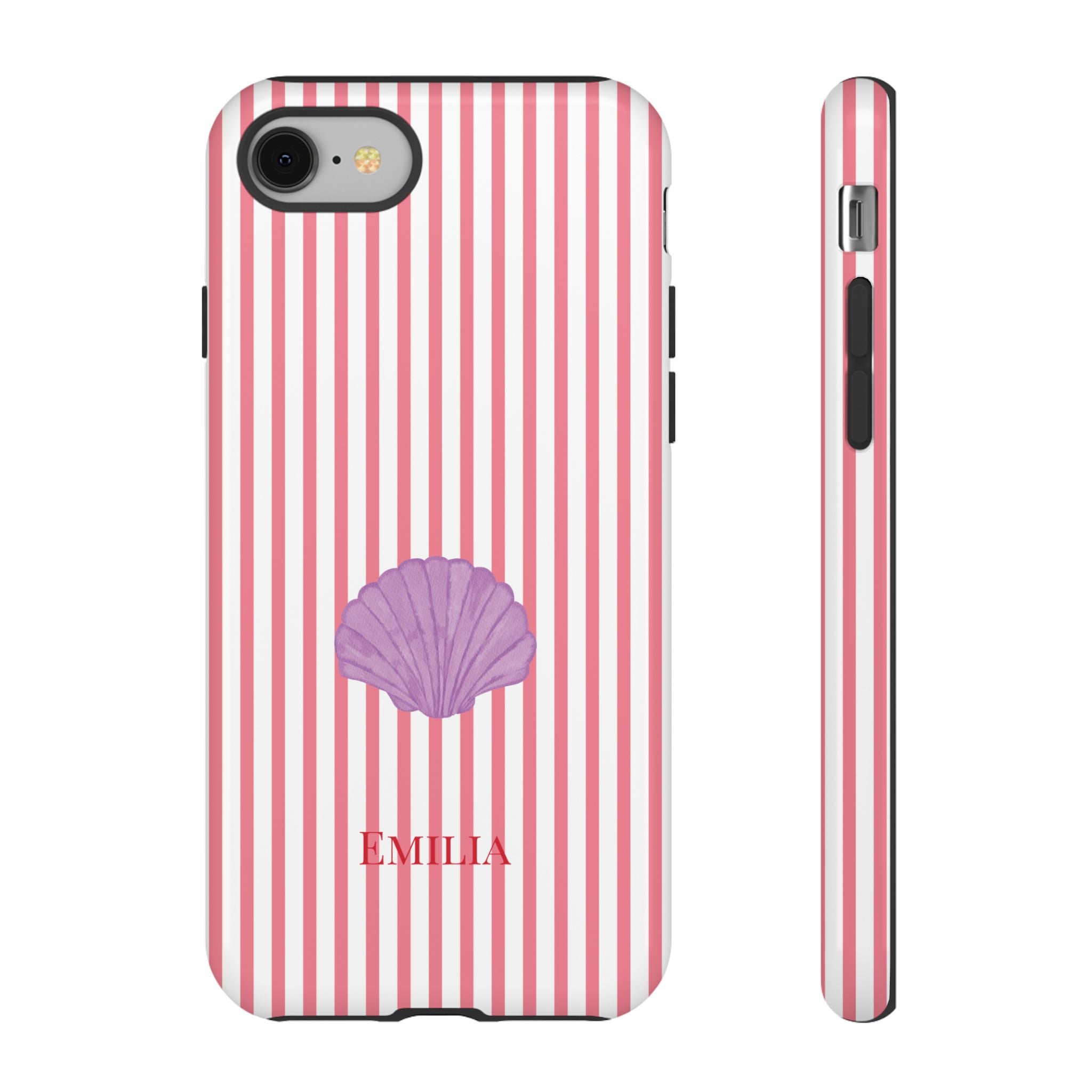 SHELL PINK STRIPES – Personalisierte Handyhülle mit Dual-Layer-Schutz