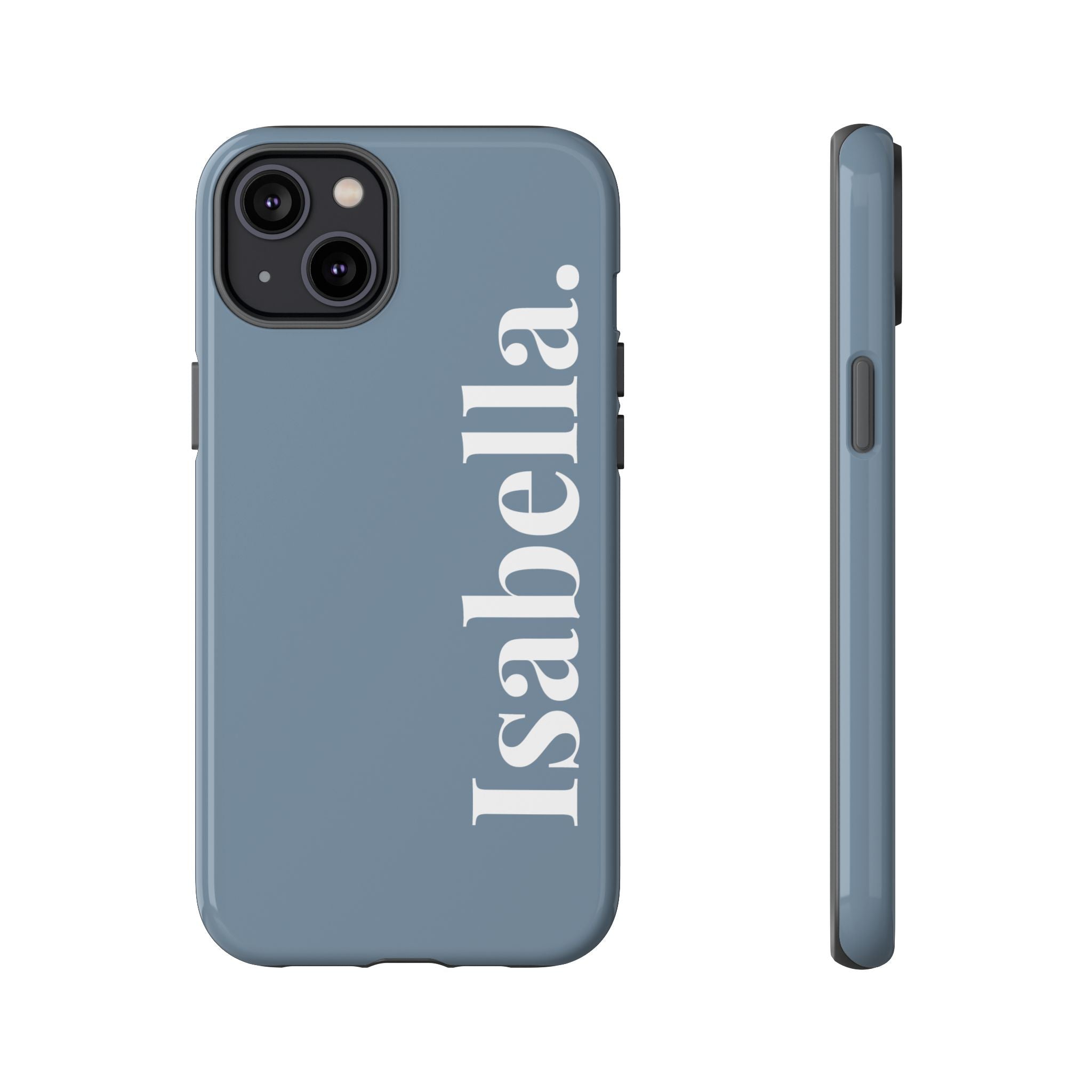 DUSTY BLUE BOLD NAME – Personalisierte Handyhülle mit Dual-Layer-Schutz
