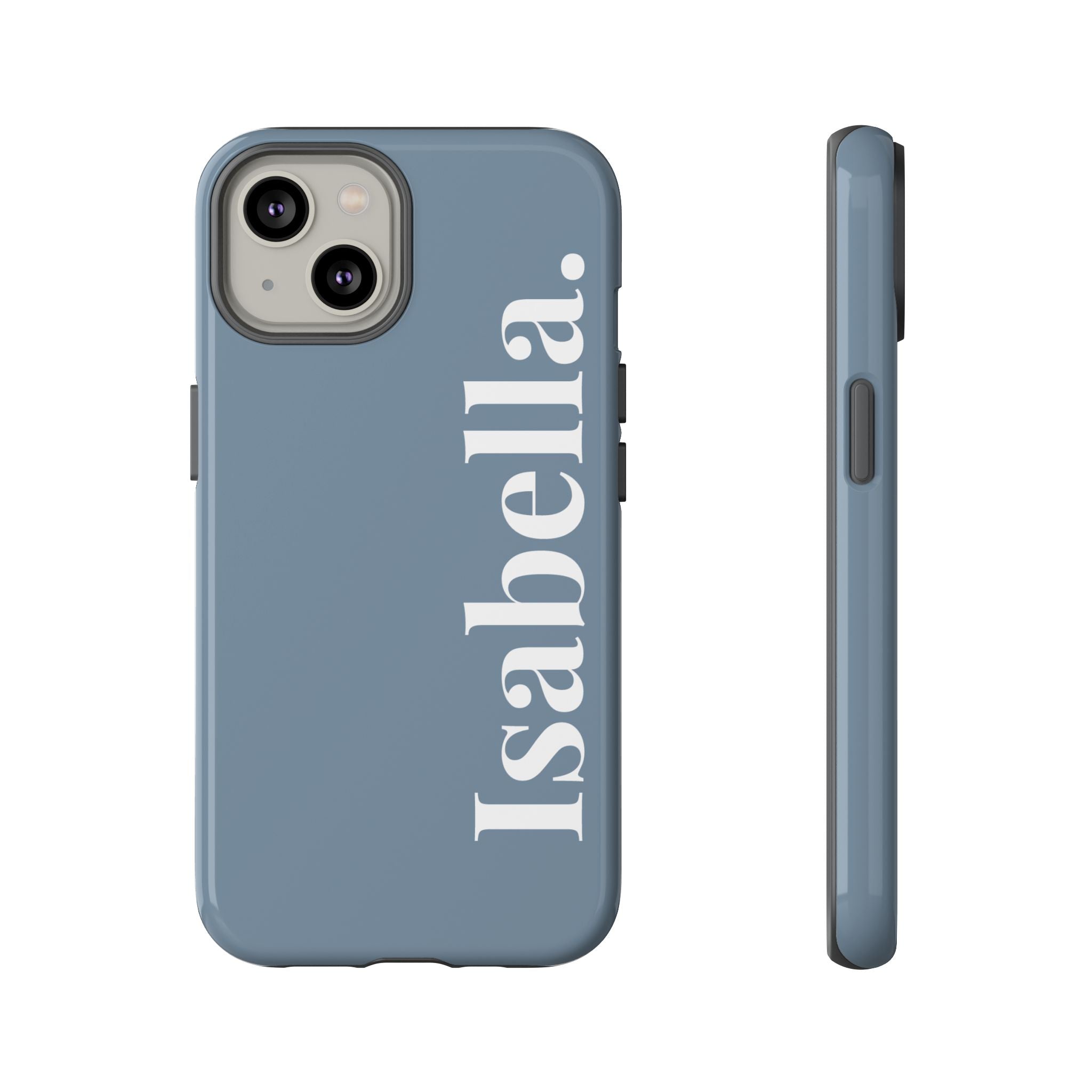 DUSTY BLUE BOLD NAME – Personalisierte Handyhülle mit Dual-Layer-Schutz