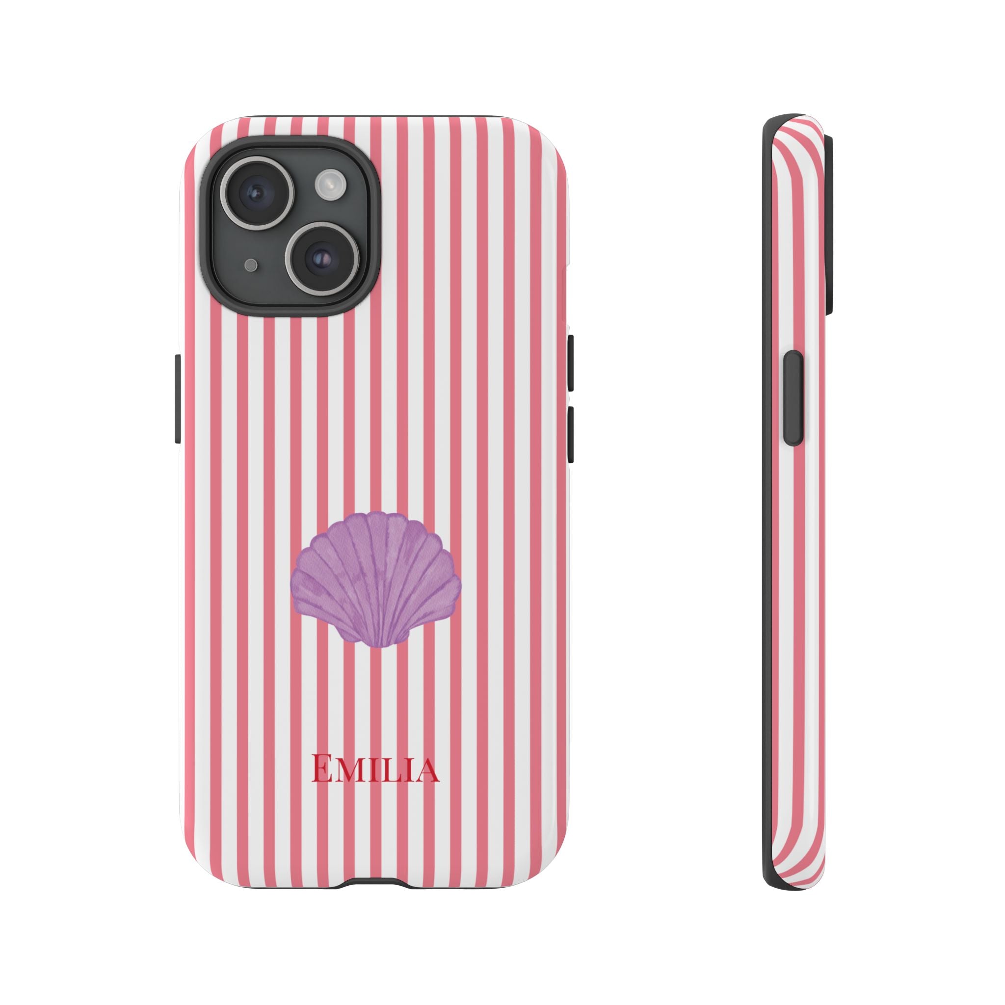 SHELL PINK STRIPES – Personalisierte Handyhülle mit Dual-Layer-Schutz
