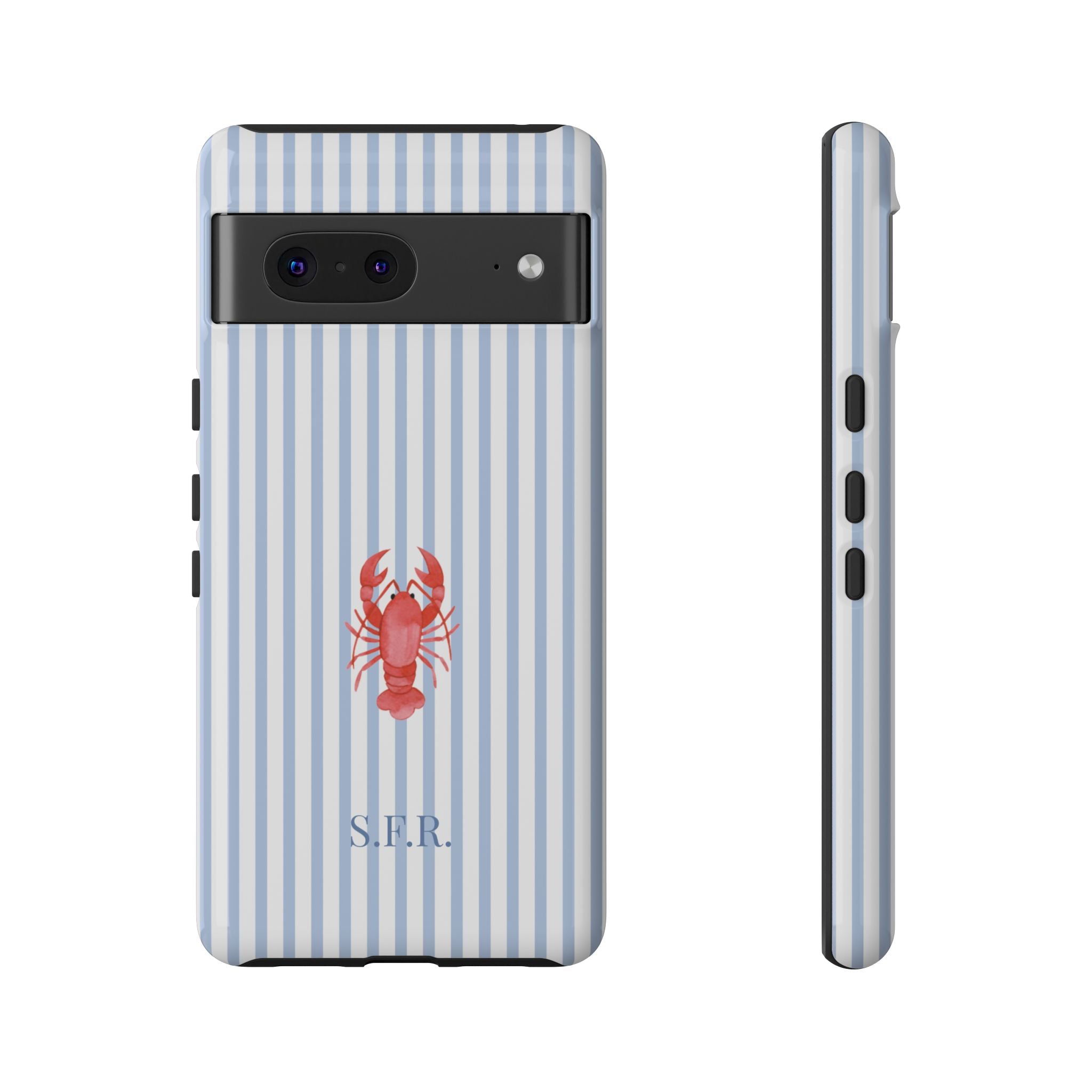 LOBSTER LIGHT BLUE STRIPES – Personalisierte Handyhülle mit Dual-Layer-Schutz