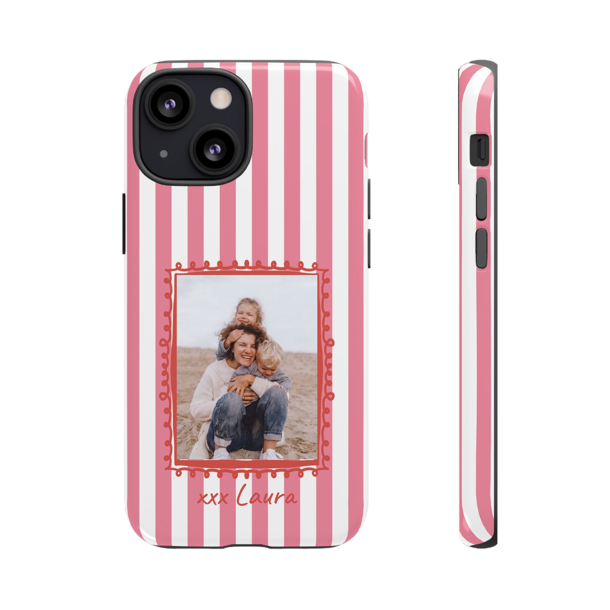 PINK STRIPES PHOTO FRAME – Personalisierte Foto Handyhülle mit Dual-Layer-Schutz