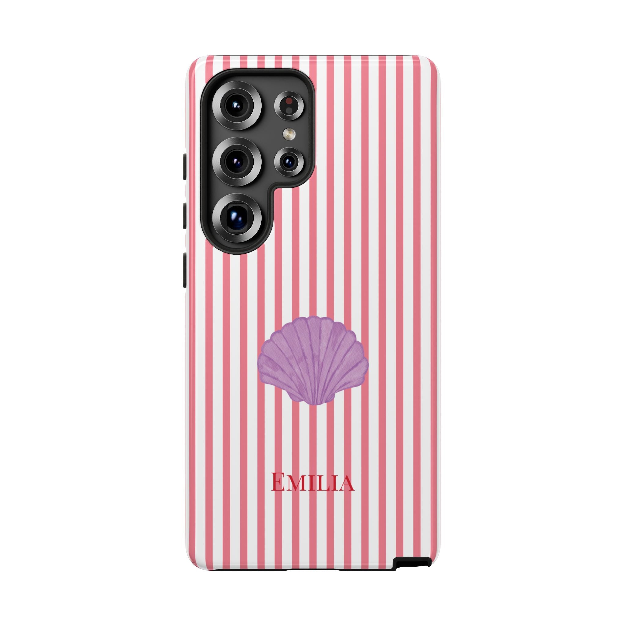 SHELL PINK STRIPES – Personalisierte Handyhülle mit Dual-Layer-Schutz