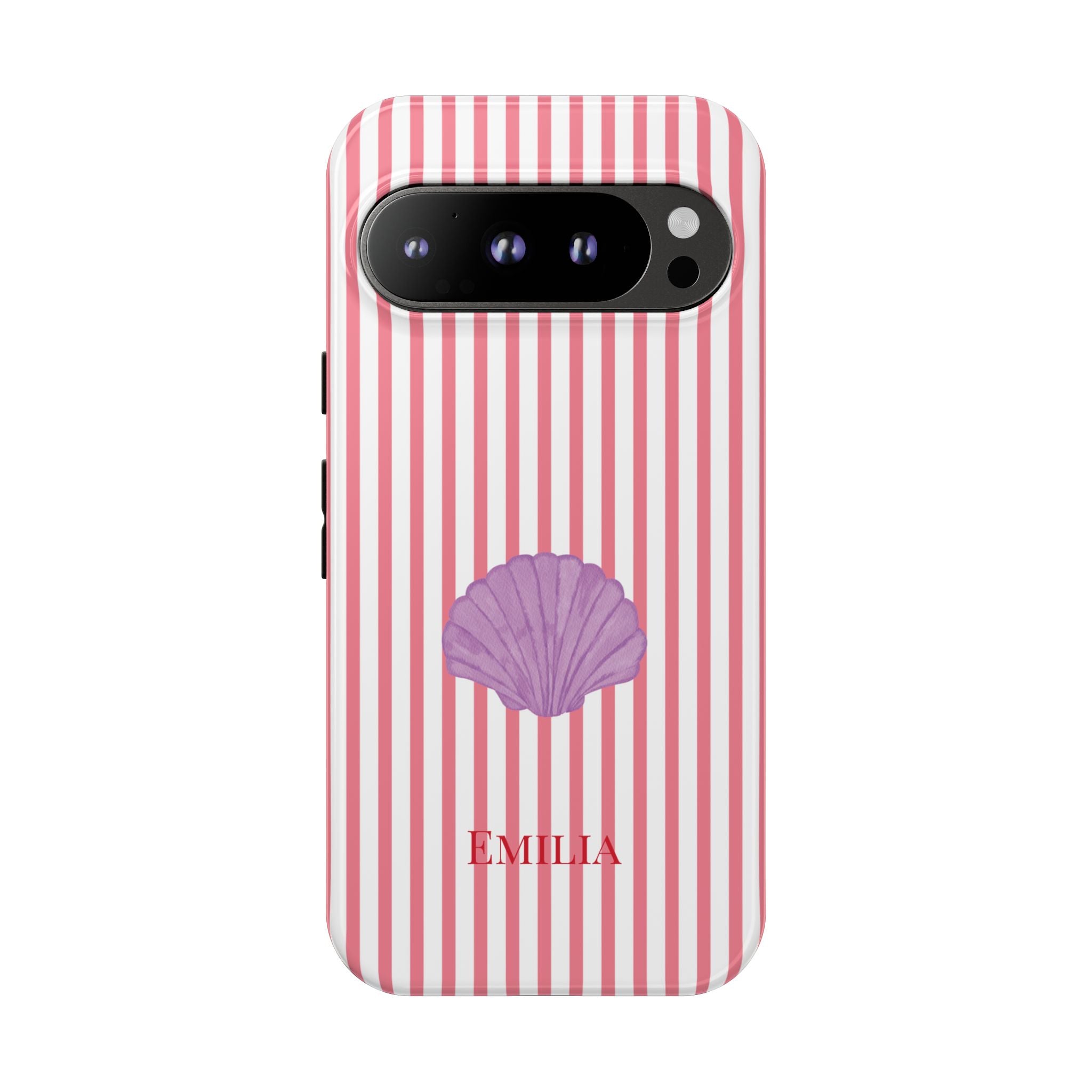 SHELL PINK STRIPES – Personalisierte Handyhülle mit Dual-Layer-Schutz