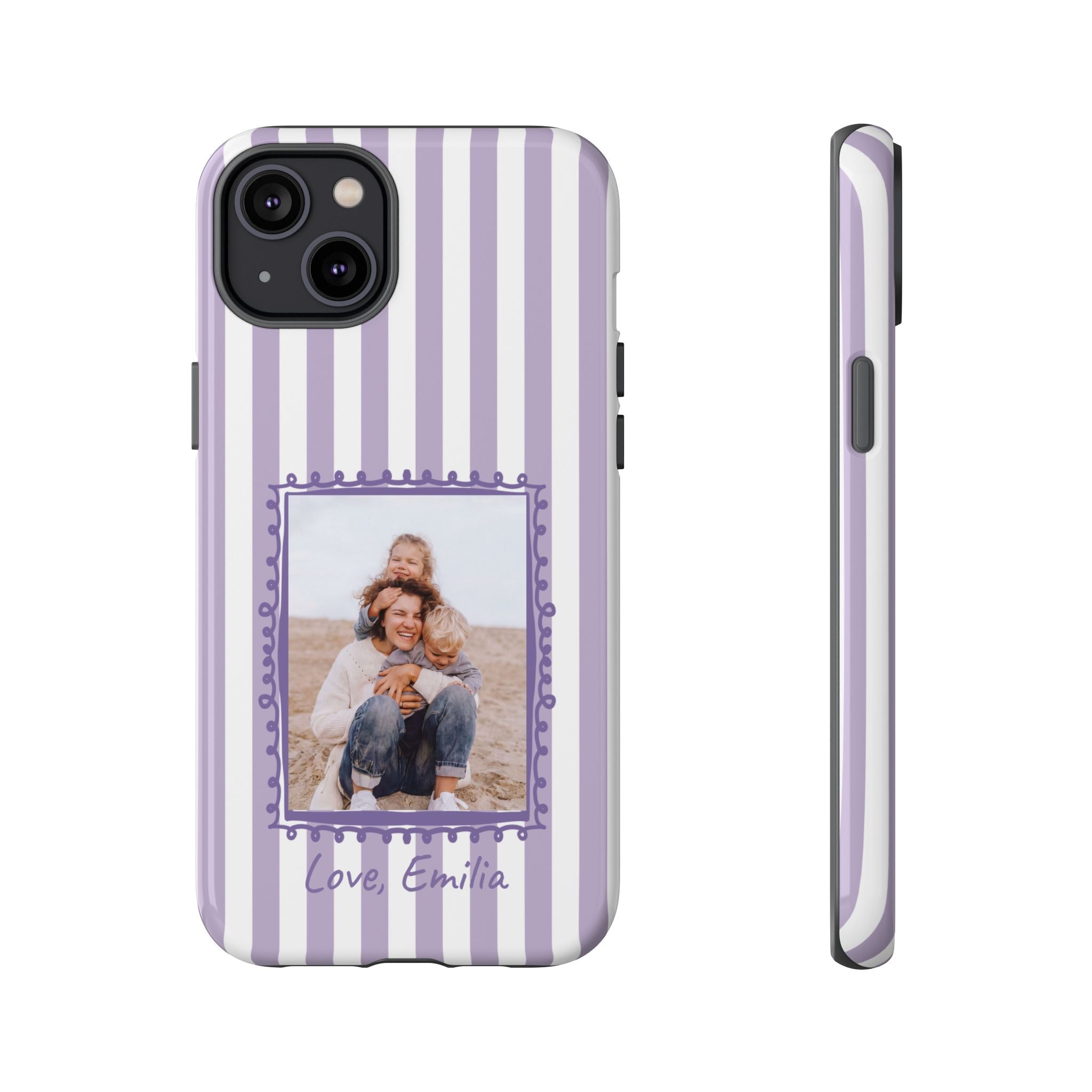 LAVENDER STRIPES PHOTO FRAME – Personalisierte Foto Handyhülle mit Dual-Layer-Schutz