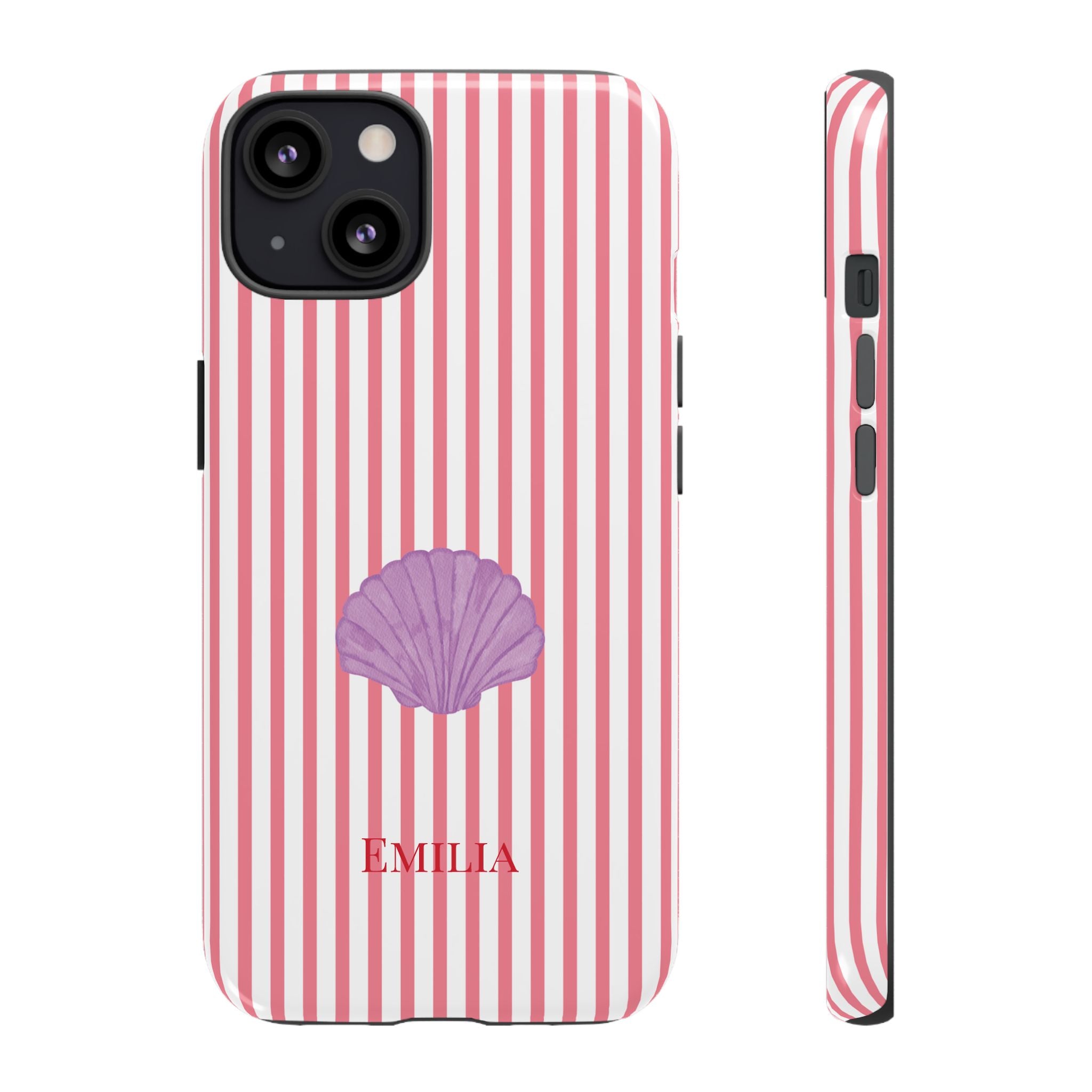 SHELL PINK STRIPES – Personalisierte Handyhülle mit Dual-Layer-Schutz