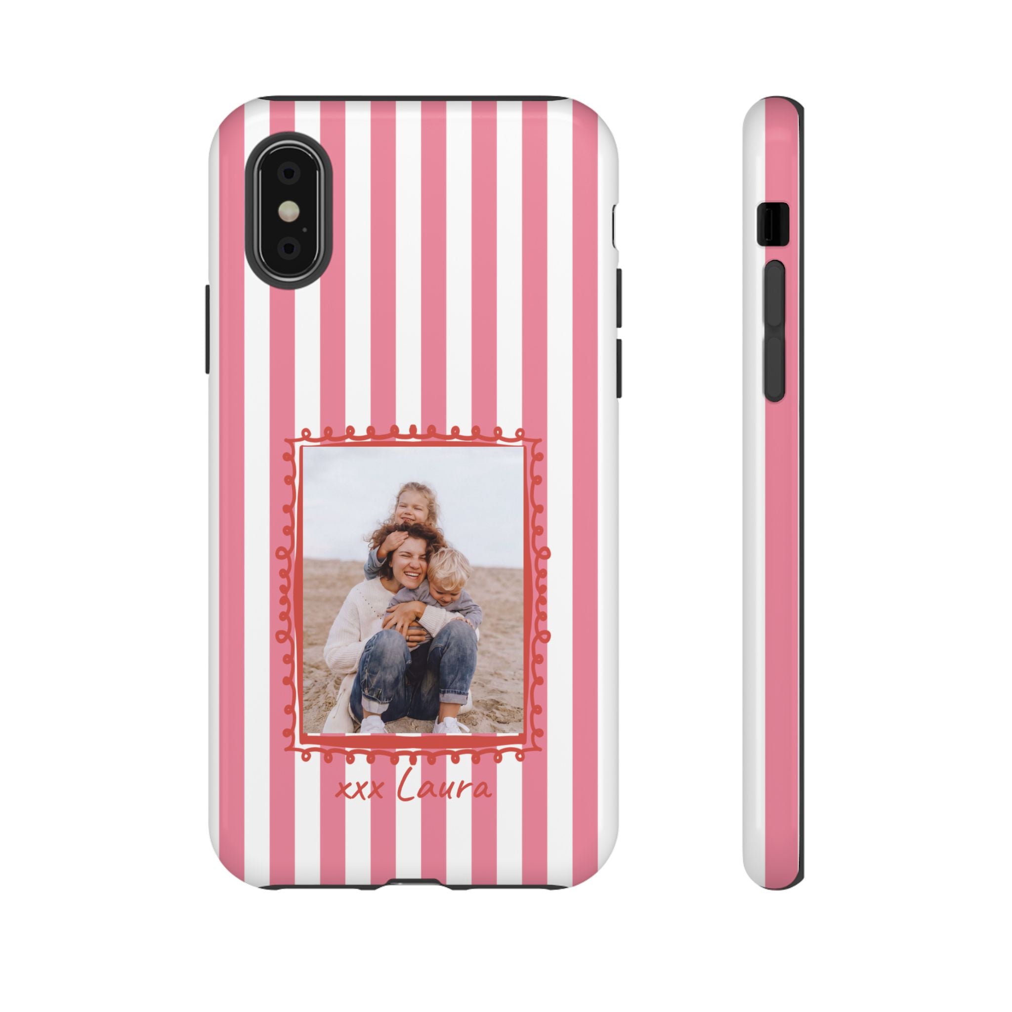 PINK STRIPES PHOTO FRAME – Personalisierte Foto Handyhülle mit Dual-Layer-Schutz