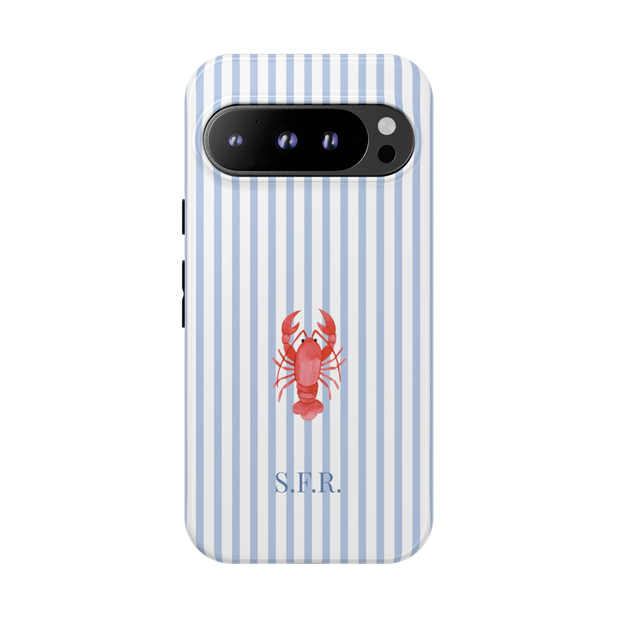 LOBSTER LIGHT BLUE STRIPES – Personalisierte Handyhülle mit Dual-Layer-Schutz