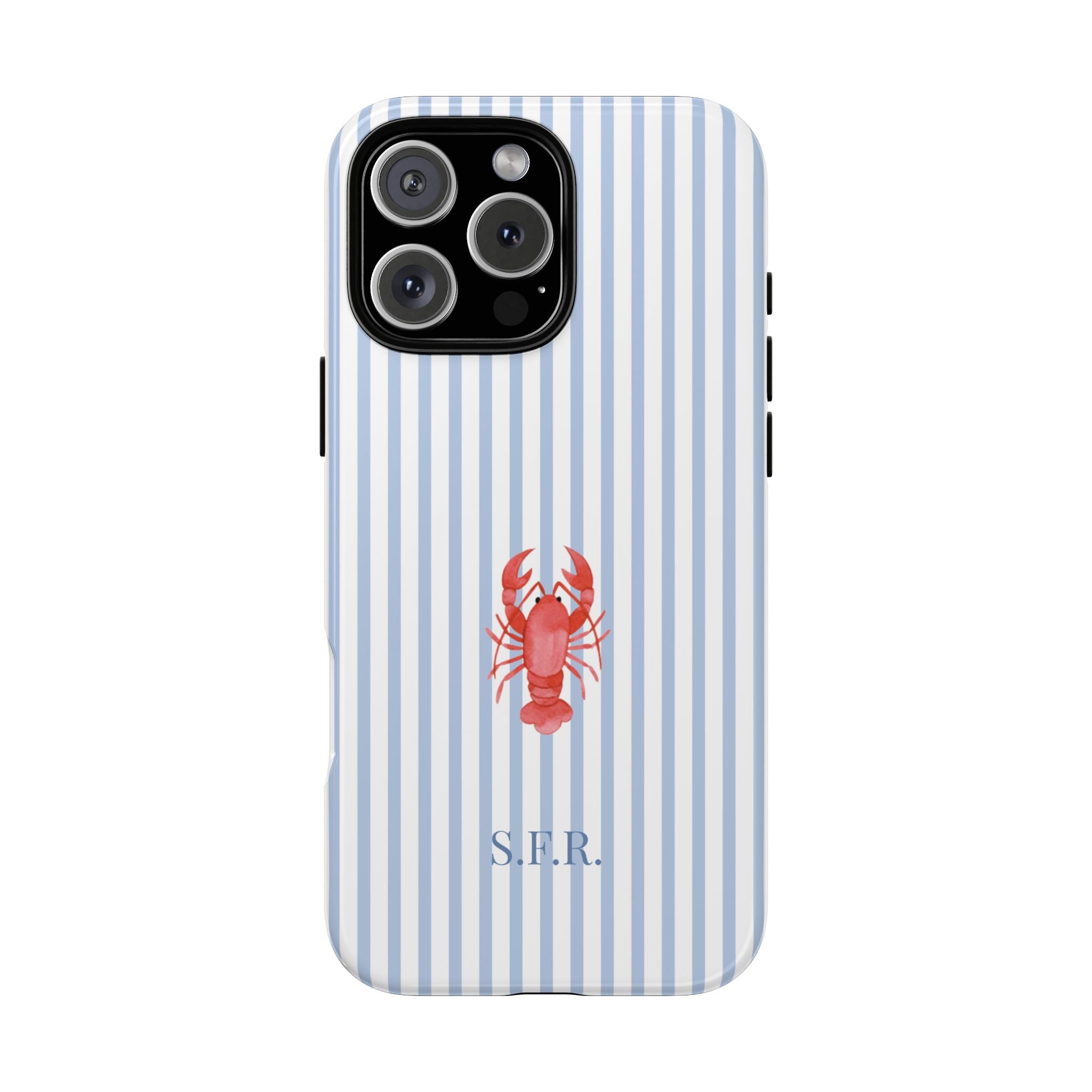 LOBSTER LIGHT BLUE STRIPES – Personalisierte Handyhülle mit Dual-Layer-Schutz