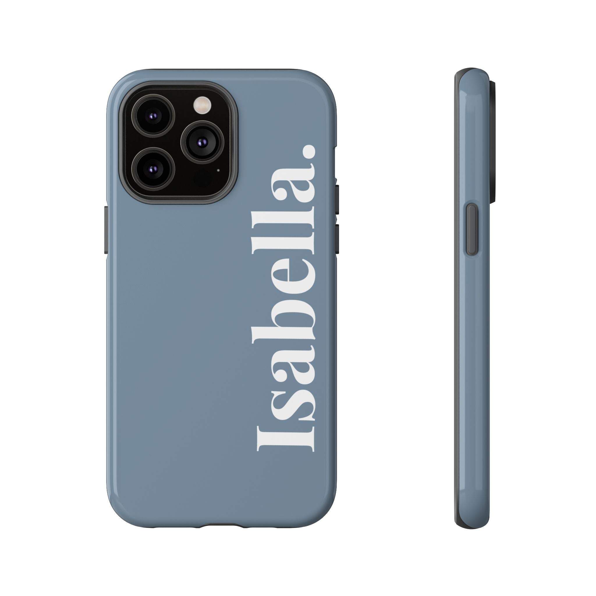 DUSTY BLUE BOLD NAME – Personalisierte Handyhülle mit Dual-Layer-Schutz