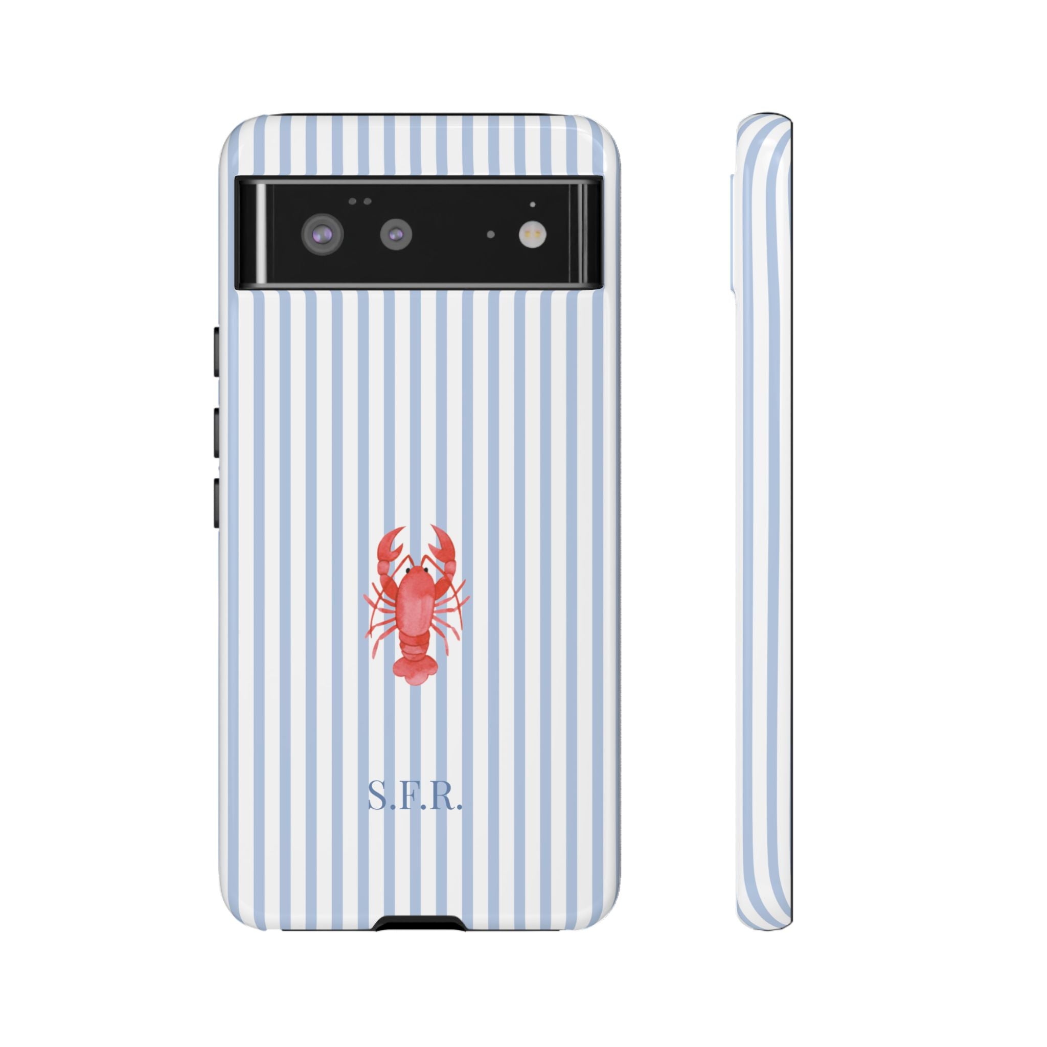 LOBSTER LIGHT BLUE STRIPES – Personalisierte Handyhülle mit Dual-Layer-Schutz
