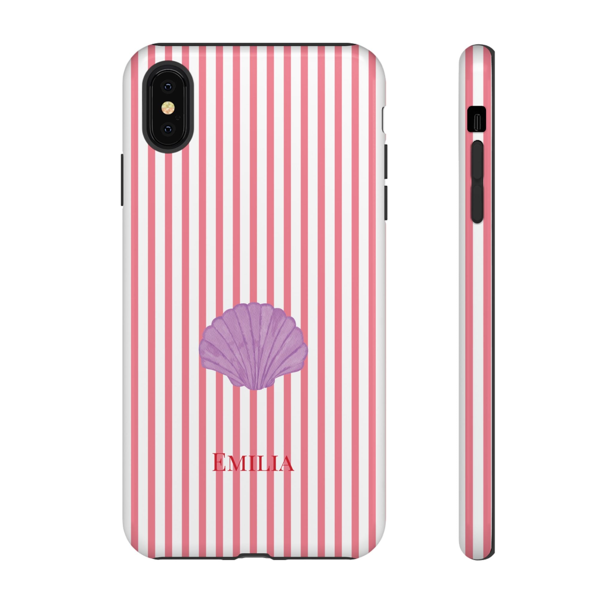 SHELL PINK STRIPES – Personalisierte Handyhülle mit Dual-Layer-Schutz