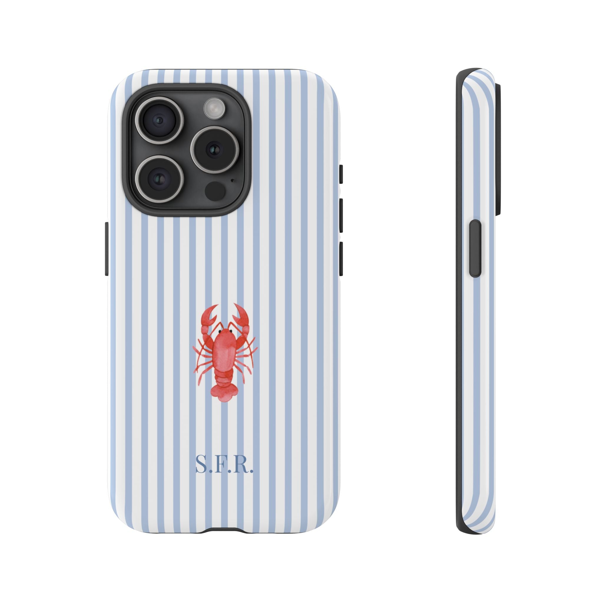 LOBSTER LIGHT BLUE STRIPES – Personalisierte Handyhülle mit Dual-Layer-Schutz