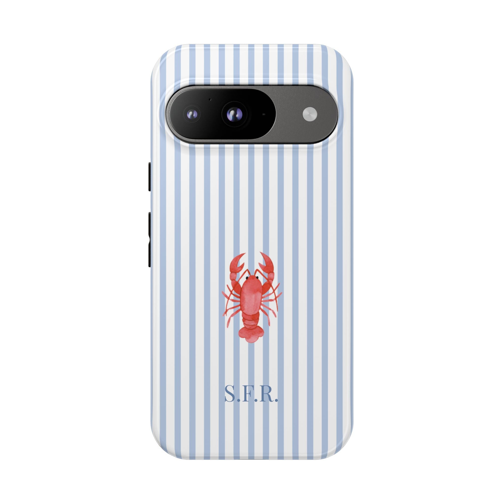 LOBSTER LIGHT BLUE STRIPES – Personalisierte Handyhülle mit Dual-Layer-Schutz