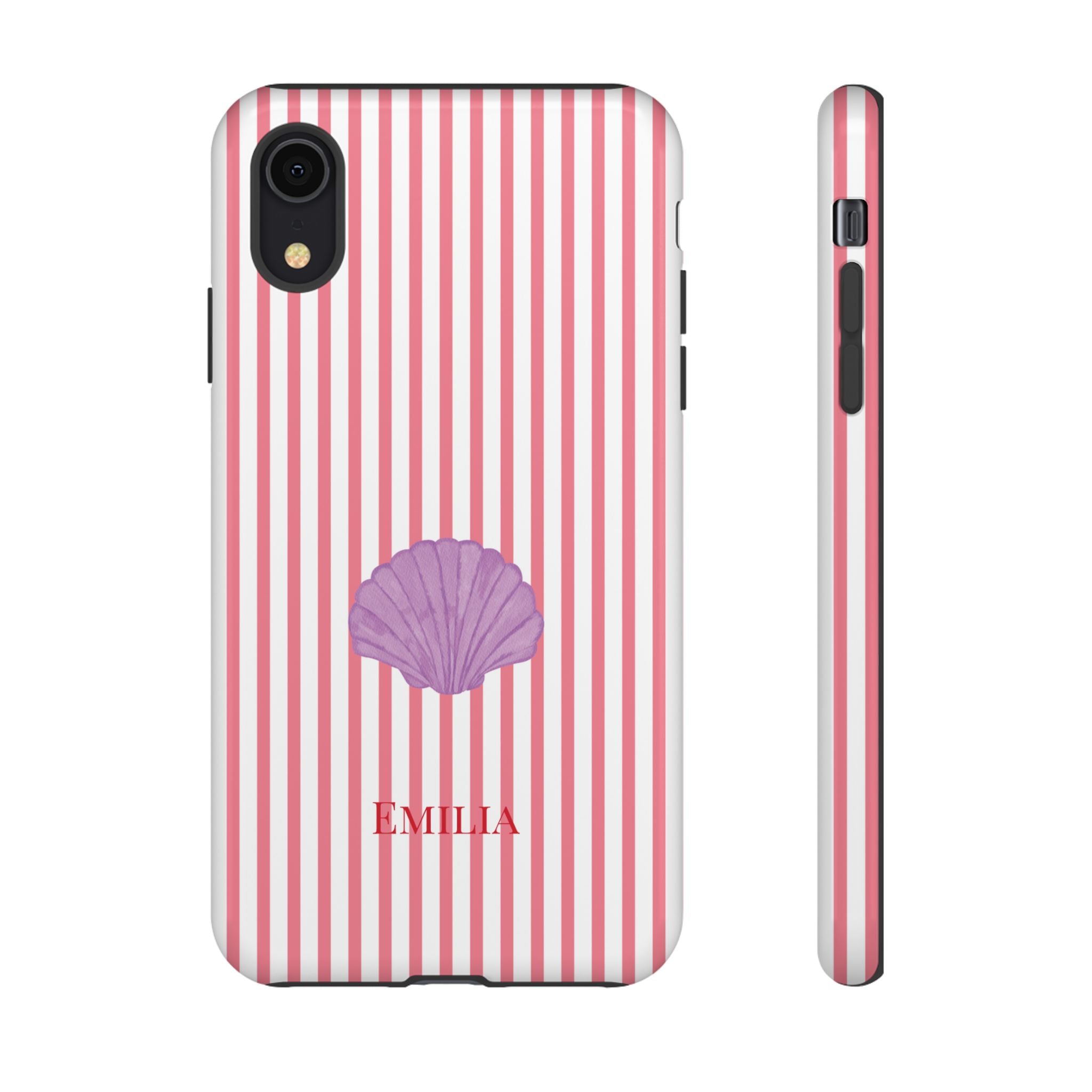 SHELL PINK STRIPES – Personalisierte Handyhülle mit Dual-Layer-Schutz