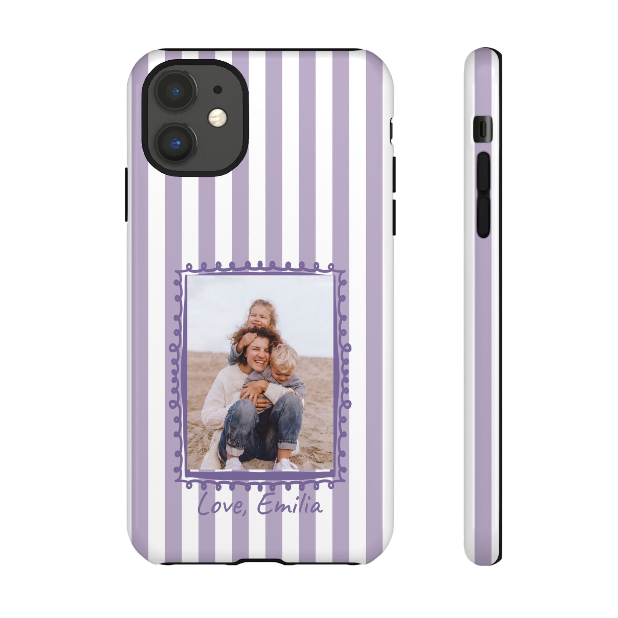 LAVENDER STRIPES PHOTO FRAME – Personalisierte Foto Handyhülle mit Dual-Layer-Schutz