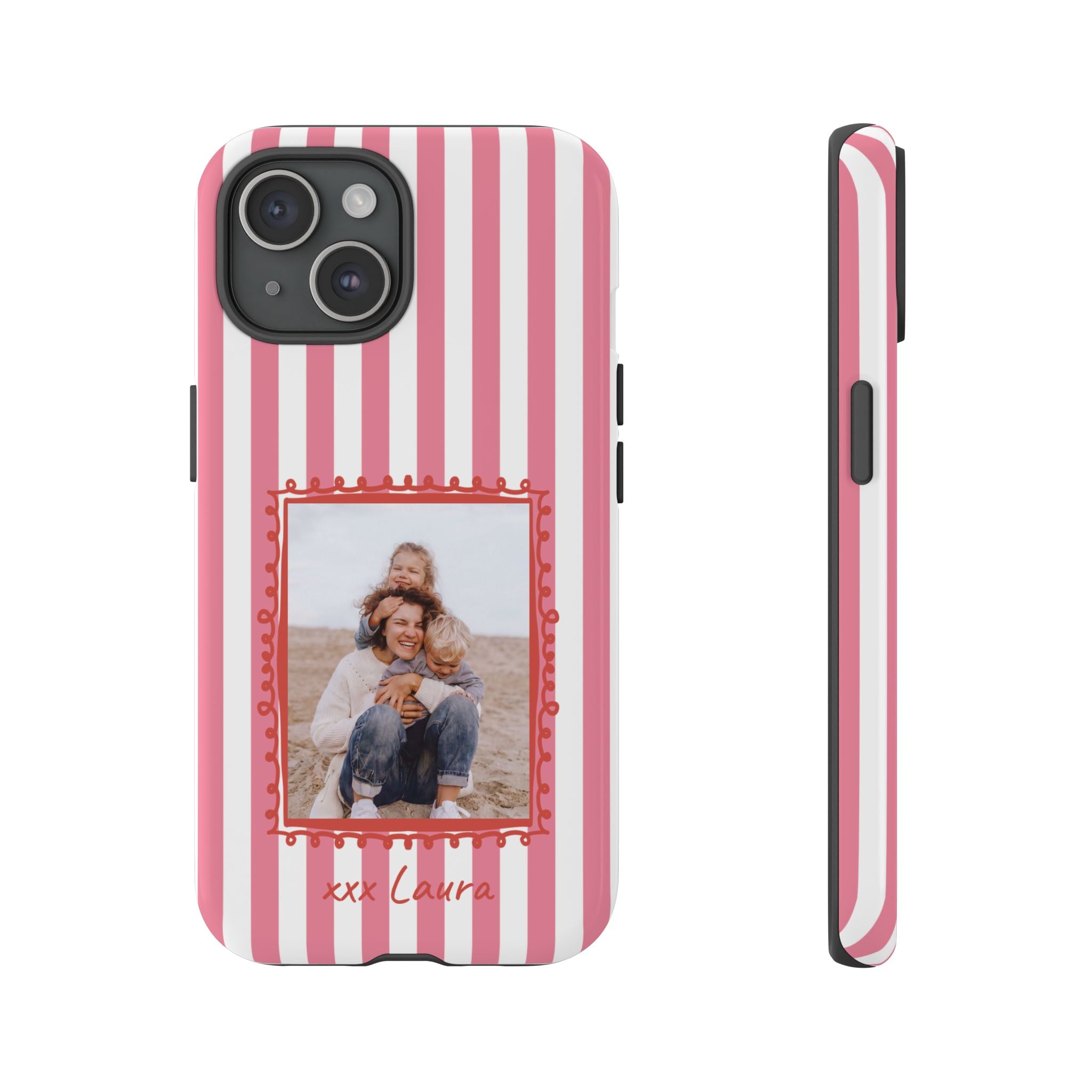 PINK STRIPES PHOTO FRAME – Personalisierte Foto Handyhülle mit Dual-Layer-Schutz