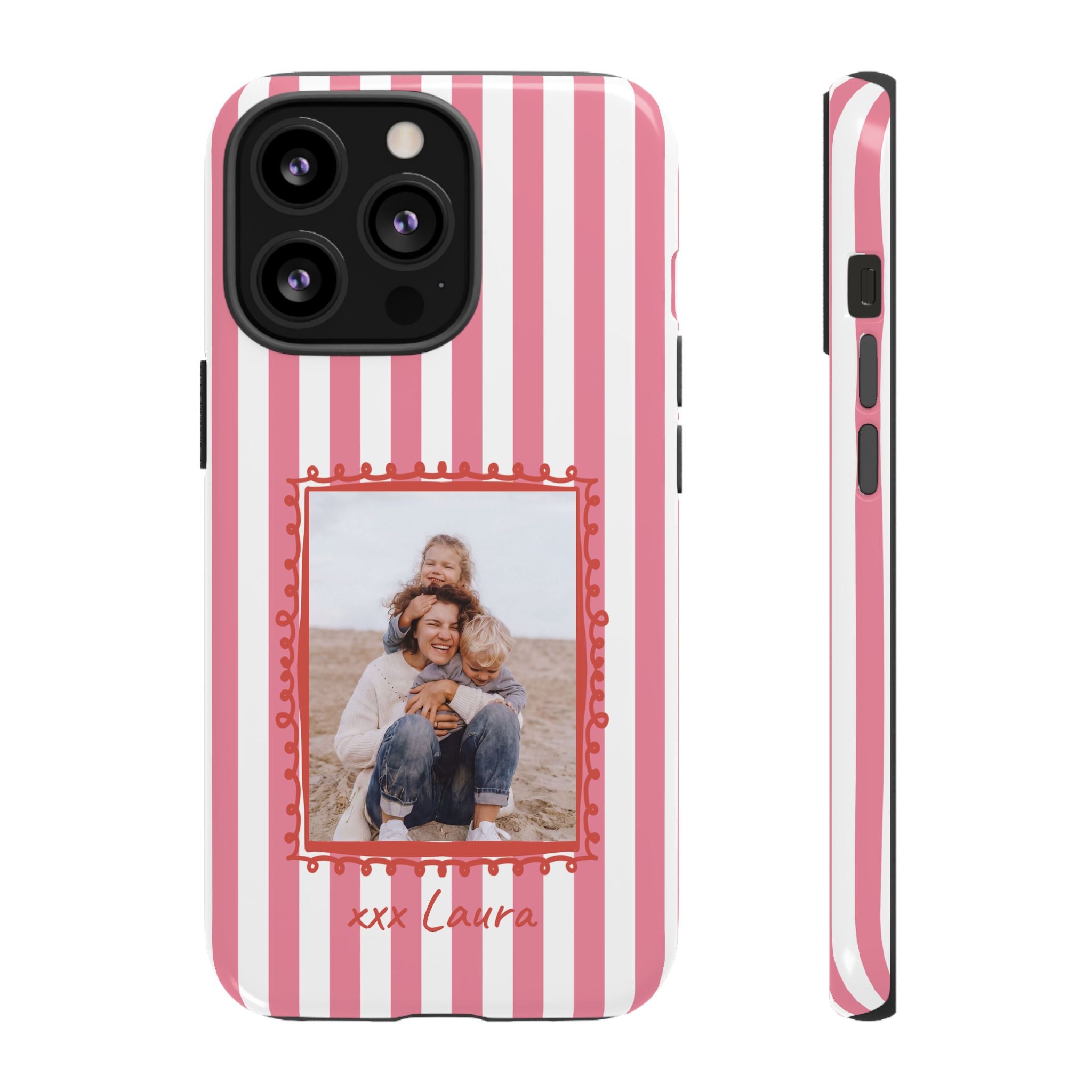 PINK STRIPES PHOTO FRAME – Personalisierte Foto Handyhülle mit Dual-Layer-Schutz