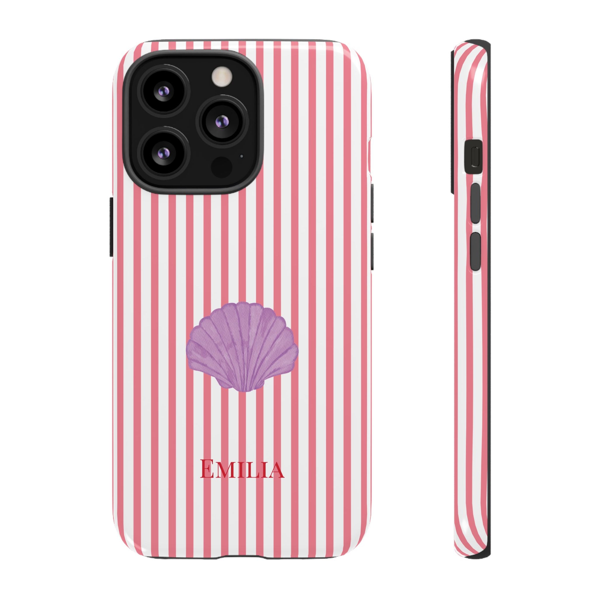 SHELL PINK STRIPES – Personalisierte Handyhülle mit Dual-Layer-Schutz
