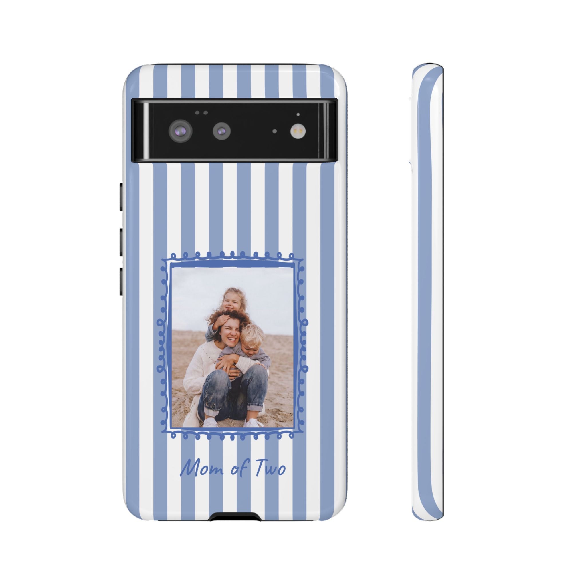 BLUE STRIPES PHOTO FRAME – Personalisierte Foto Handyhülle mit Dual-Layer-Schutz