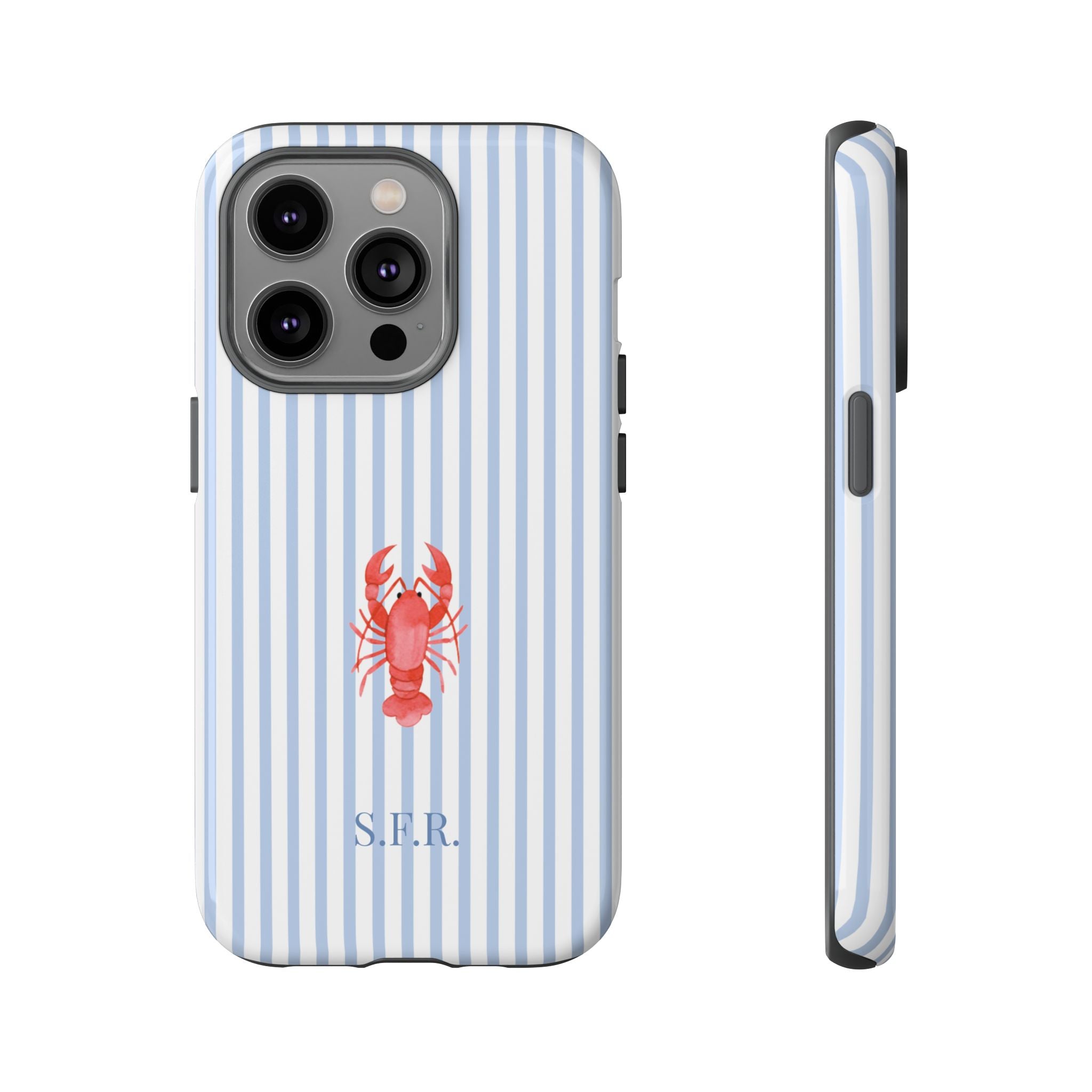 LOBSTER LIGHT BLUE STRIPES – Personalisierte Handyhülle mit Dual-Layer-Schutz