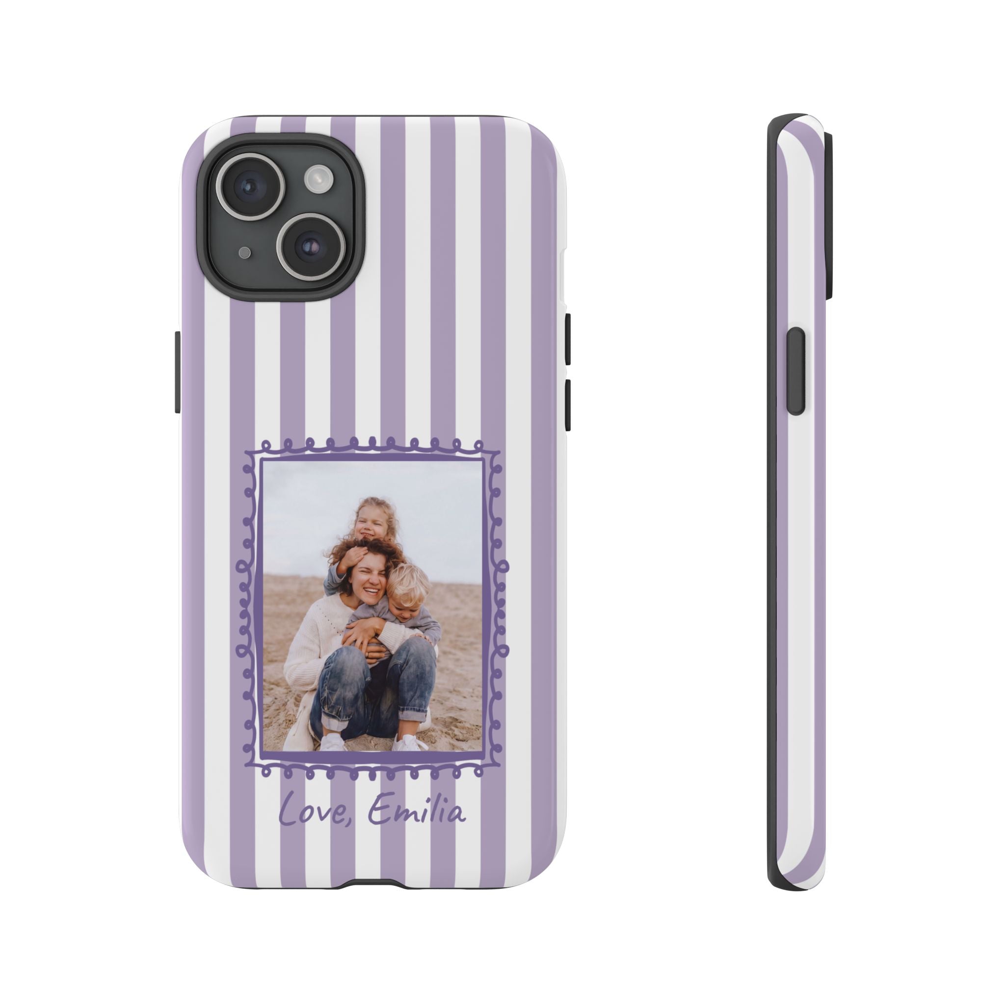 LAVENDER STRIPES PHOTO FRAME – Personalisierte Foto Handyhülle mit Dual-Layer-Schutz