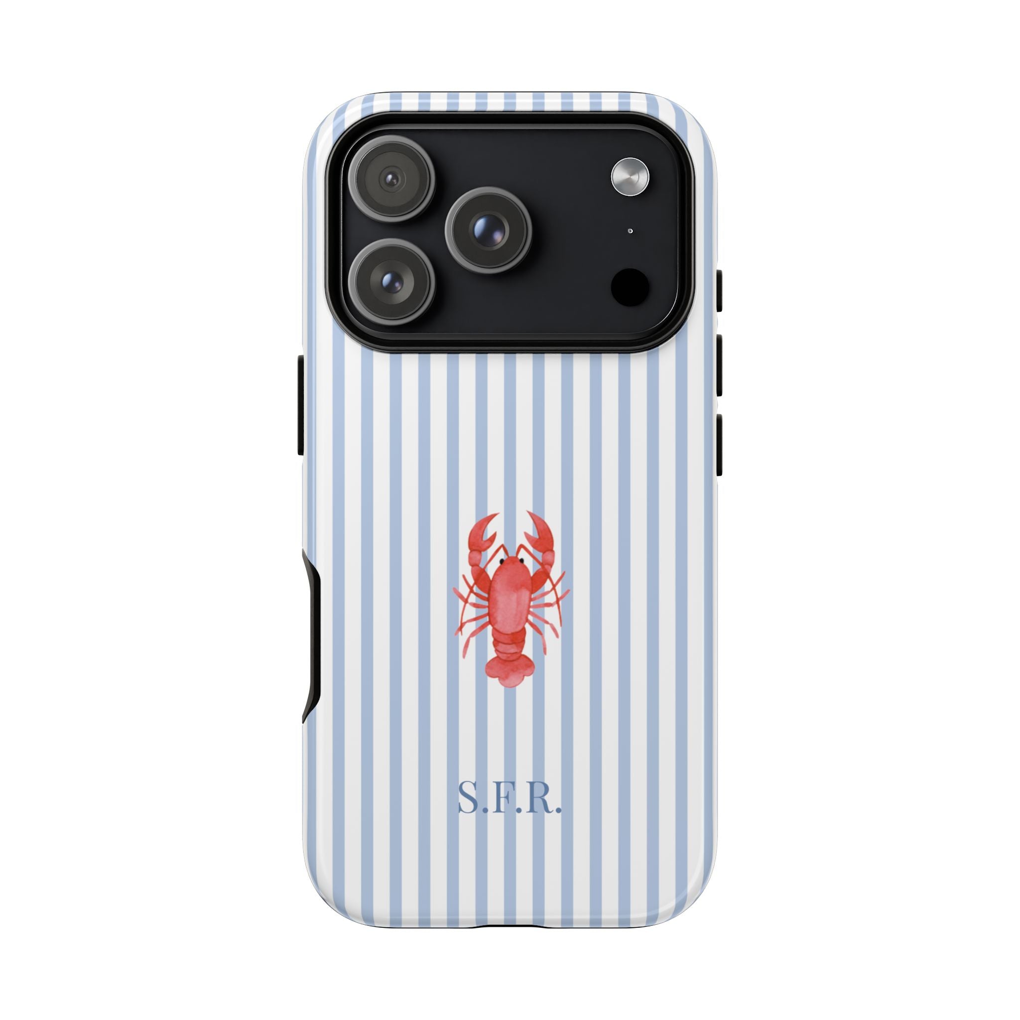 LOBSTER LIGHT BLUE STRIPES – Personalisierte Handyhülle mit Dual-Layer-Schutz