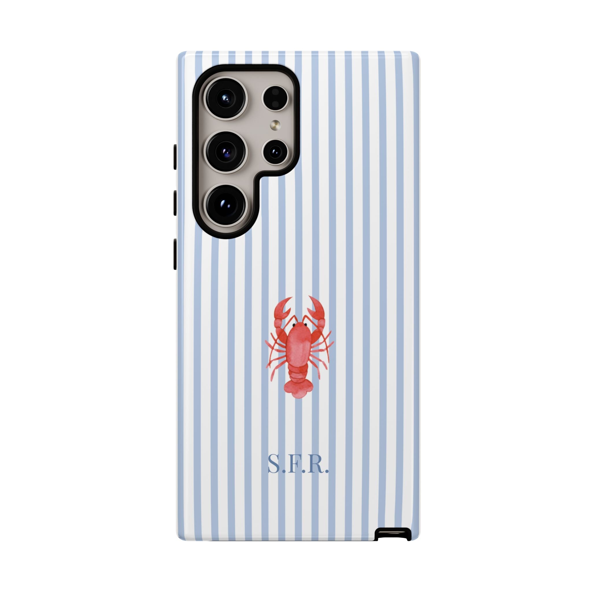 LOBSTER LIGHT BLUE STRIPES – Personalisierte Handyhülle mit Dual-Layer-Schutz