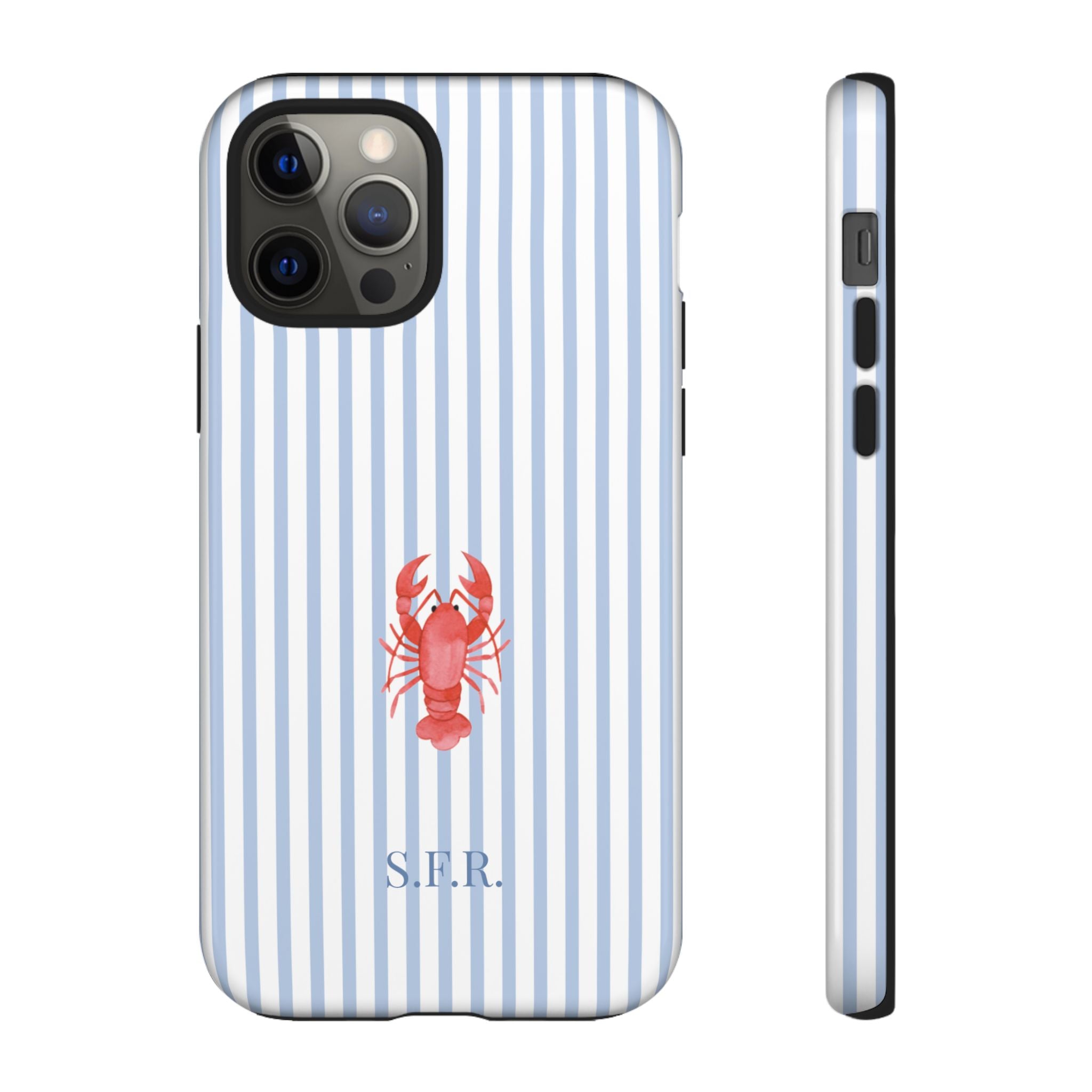LOBSTER LIGHT BLUE STRIPES – Personalisierte Handyhülle mit Dual-Layer-Schutz