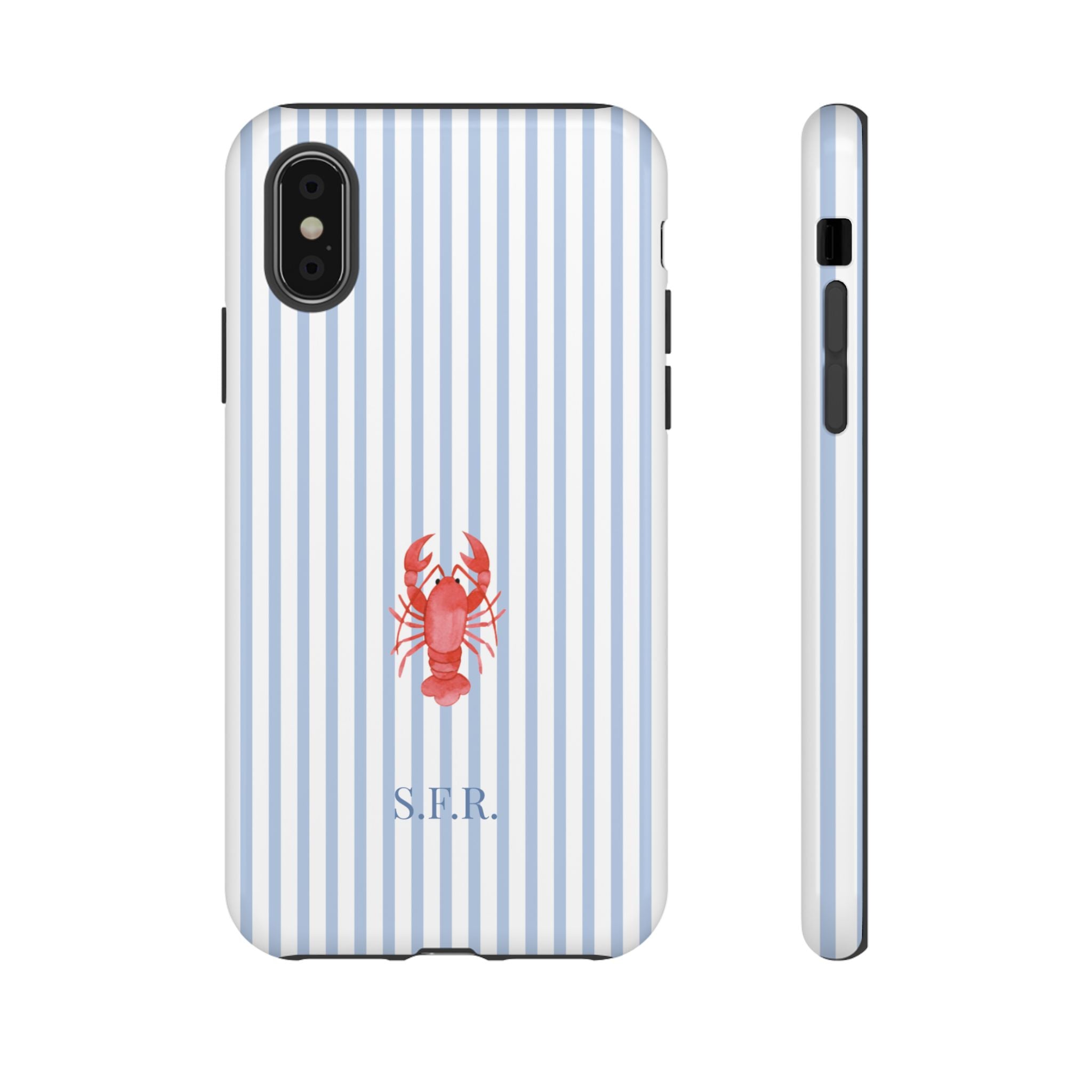 LOBSTER LIGHT BLUE STRIPES – Personalisierte Handyhülle mit Dual-Layer-Schutz